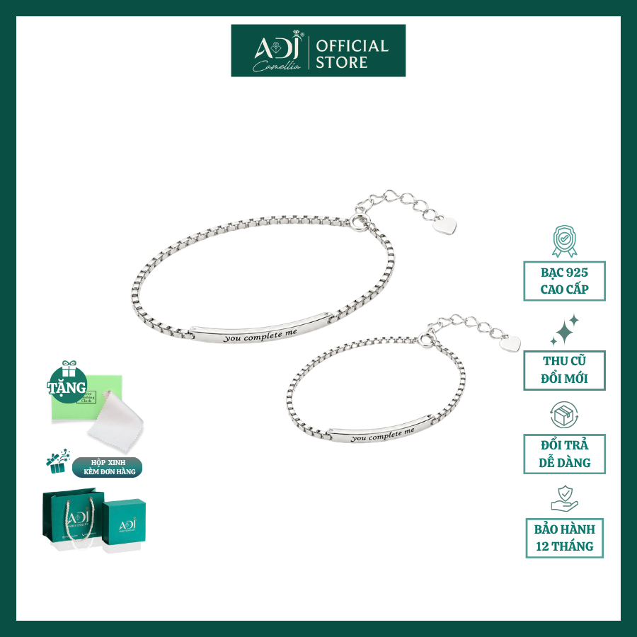 Vòng Tay Nam Nữ Bạc 925 ADJ Khắc Chữ Theo Yêu Cầu, Vòng tay đôi Bạc Thiết Kế Đôi Thời Trang - SLTC14639AD