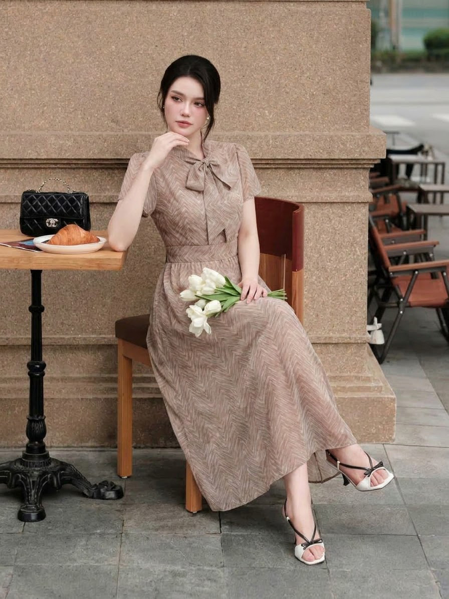 Đầm chiffon xòe họa tiết ziczac 26206