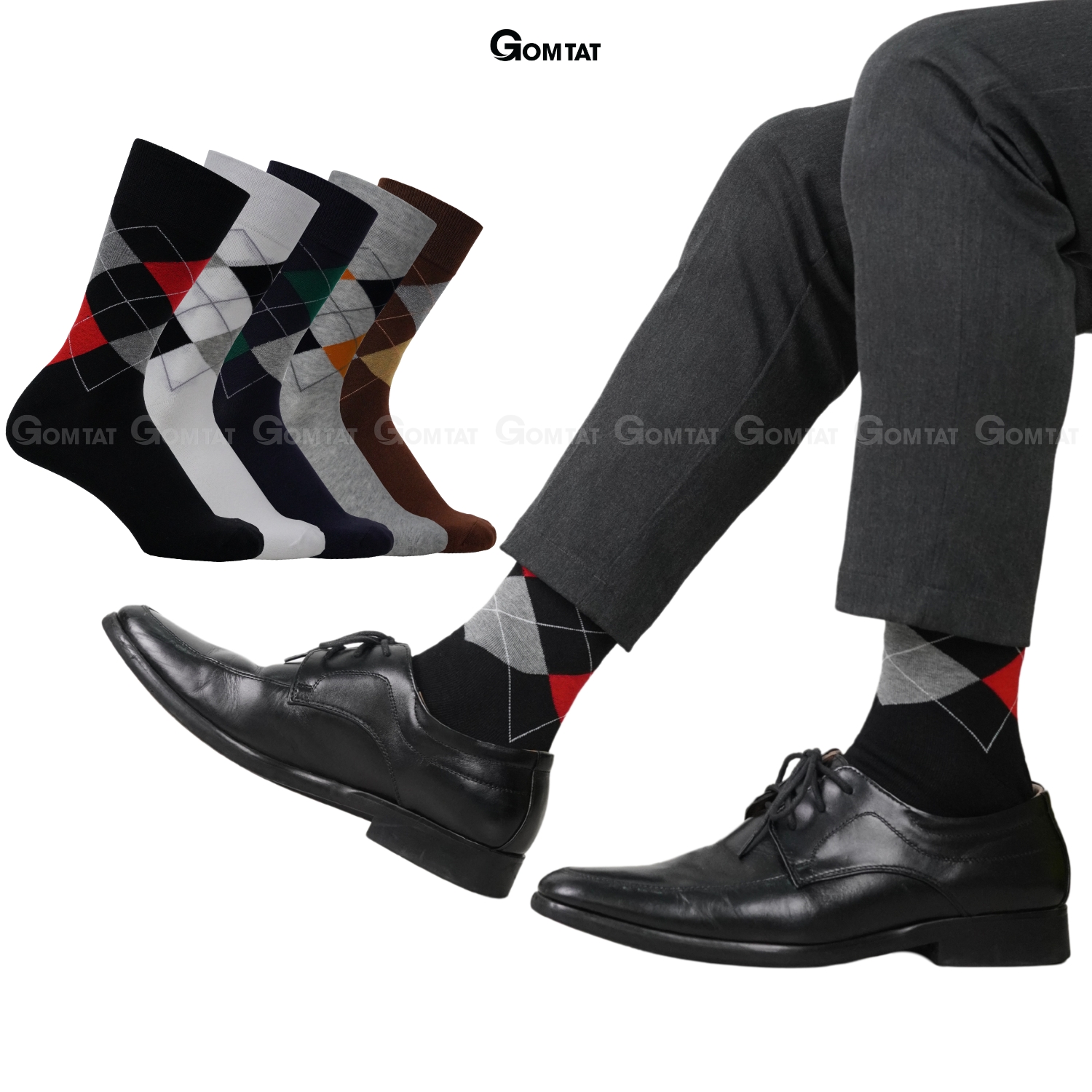 Hộp 5 đôi tất nam cao cổ đi giày tây GOMTAT hoạ tiết quả trám sợi cotton cao cấp LUX-QUATRAM_thumbnail_4
