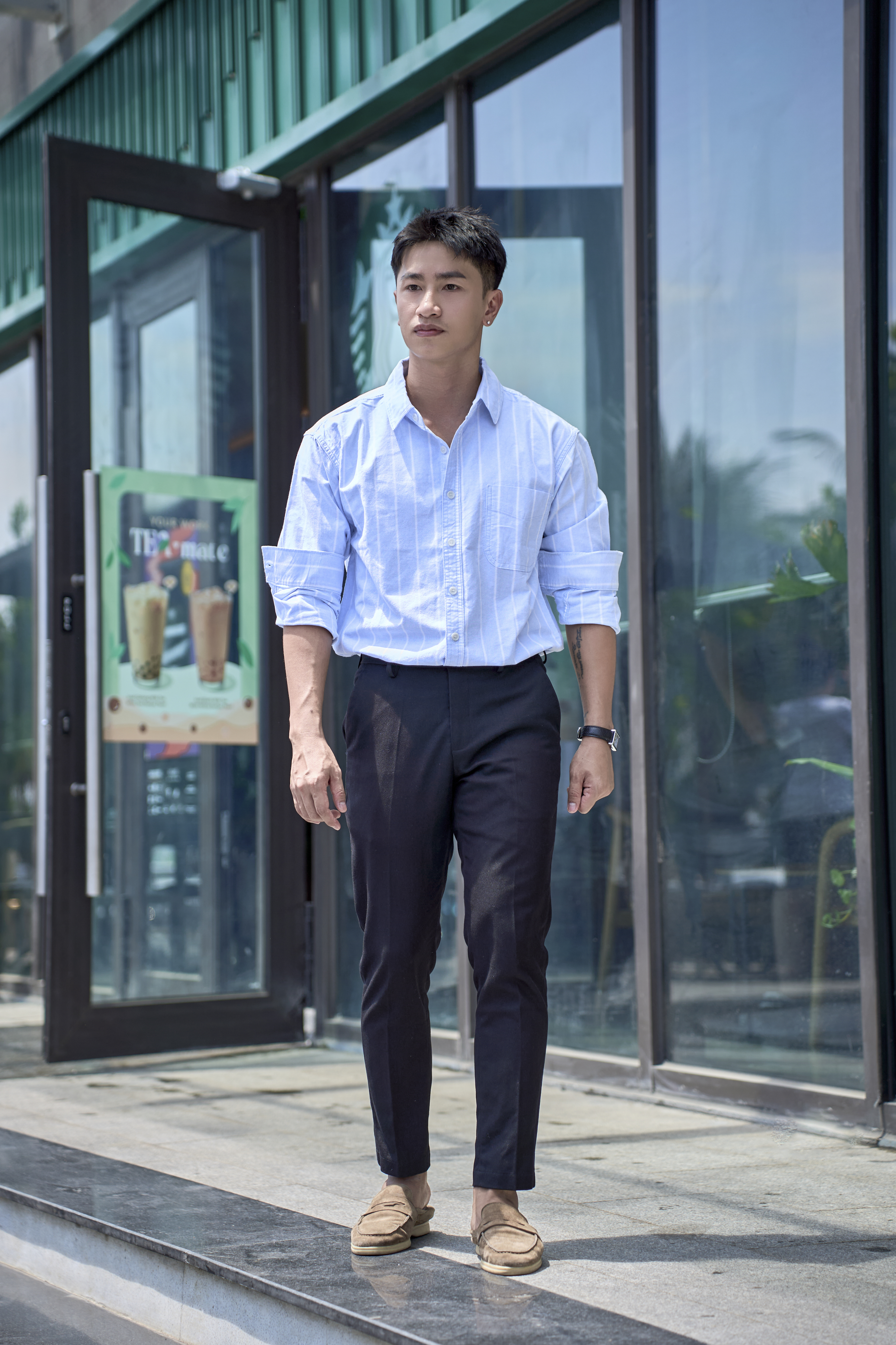 SA131 - Áo sơ mi nam kẻ sọc kiểu Nhật dáng rộng, phong cách văn học, thoải mái hàng ngày_thumbnail_5