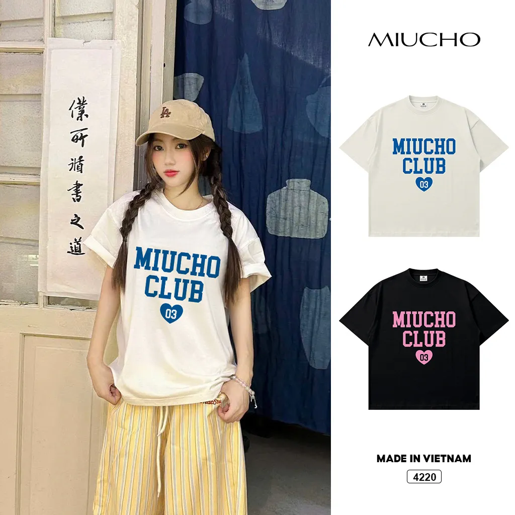 Áo thun boxy unisex phối chữ basic Miucho 4220