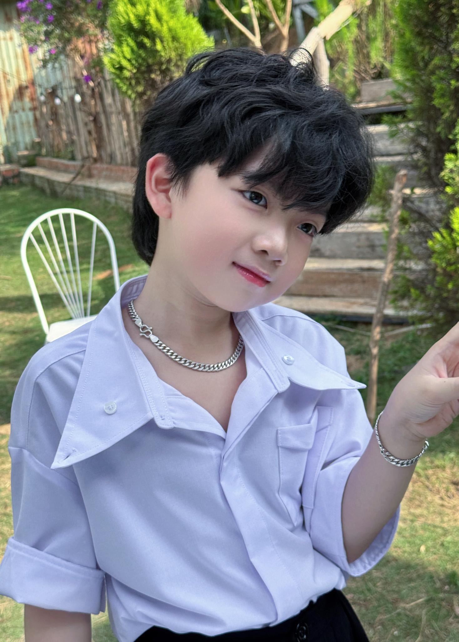 Áo Trắng Cách Điệu và Quần Sông Đen Chít Ben Cho Bé Trai. Bé Gái._thumbnail_4