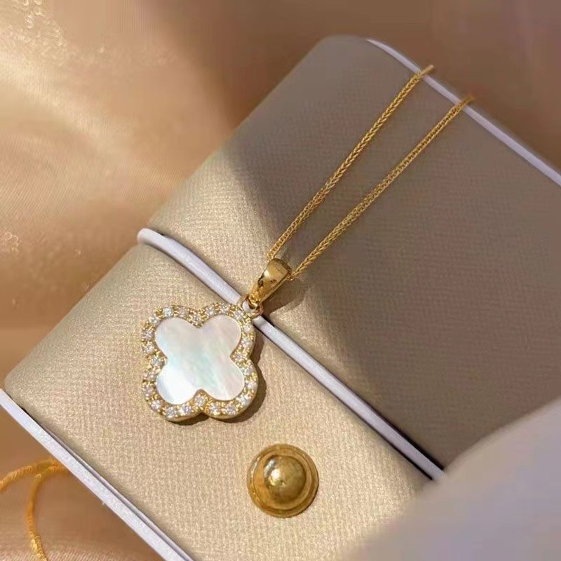 Dây chuyền hình cỏ bốn lá cho nữ, thời trang thu đông, vòng cổ thanh lịch kiểu Chanel, dây chuyền xương quai xanh sang trọng, hợp xu hướng