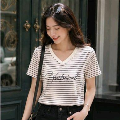 Áo Thun sọc ngang cổ tim Free Size 45-75kg Co Giãn 4 Chiều Tôn Dáng Mềm Mịn Thoáng Mát Dễ Phối Phong Cách_thumbnail_2