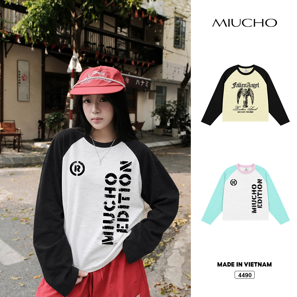 Áo thun nữ tay dài form boxy Miucho chất vải cotton xược Hàn Quốc 4490