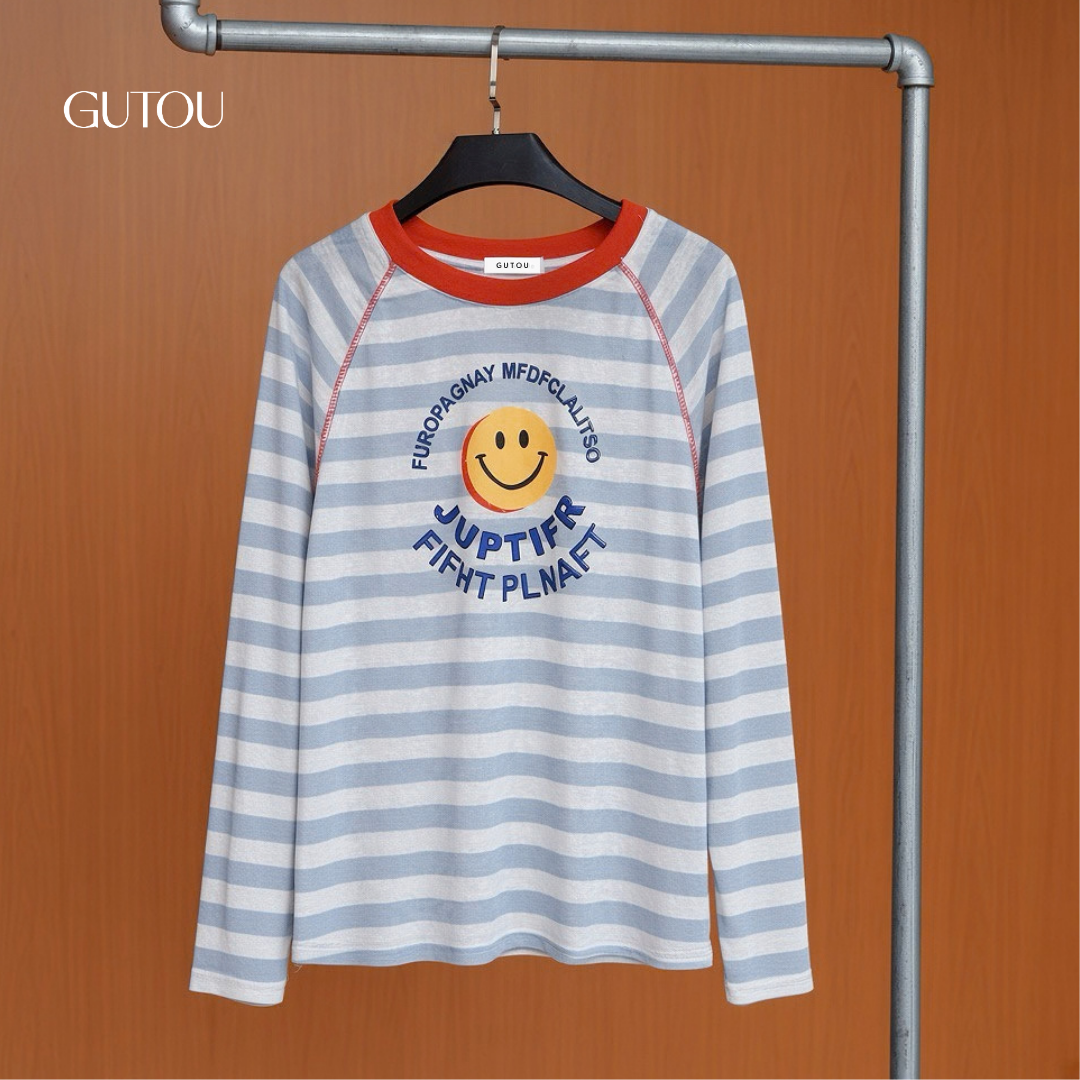 [ GUTOU ] Áo Thun Tay Dài Sọc Ngang Form Rộng Graphic Tee_thumbnail_6