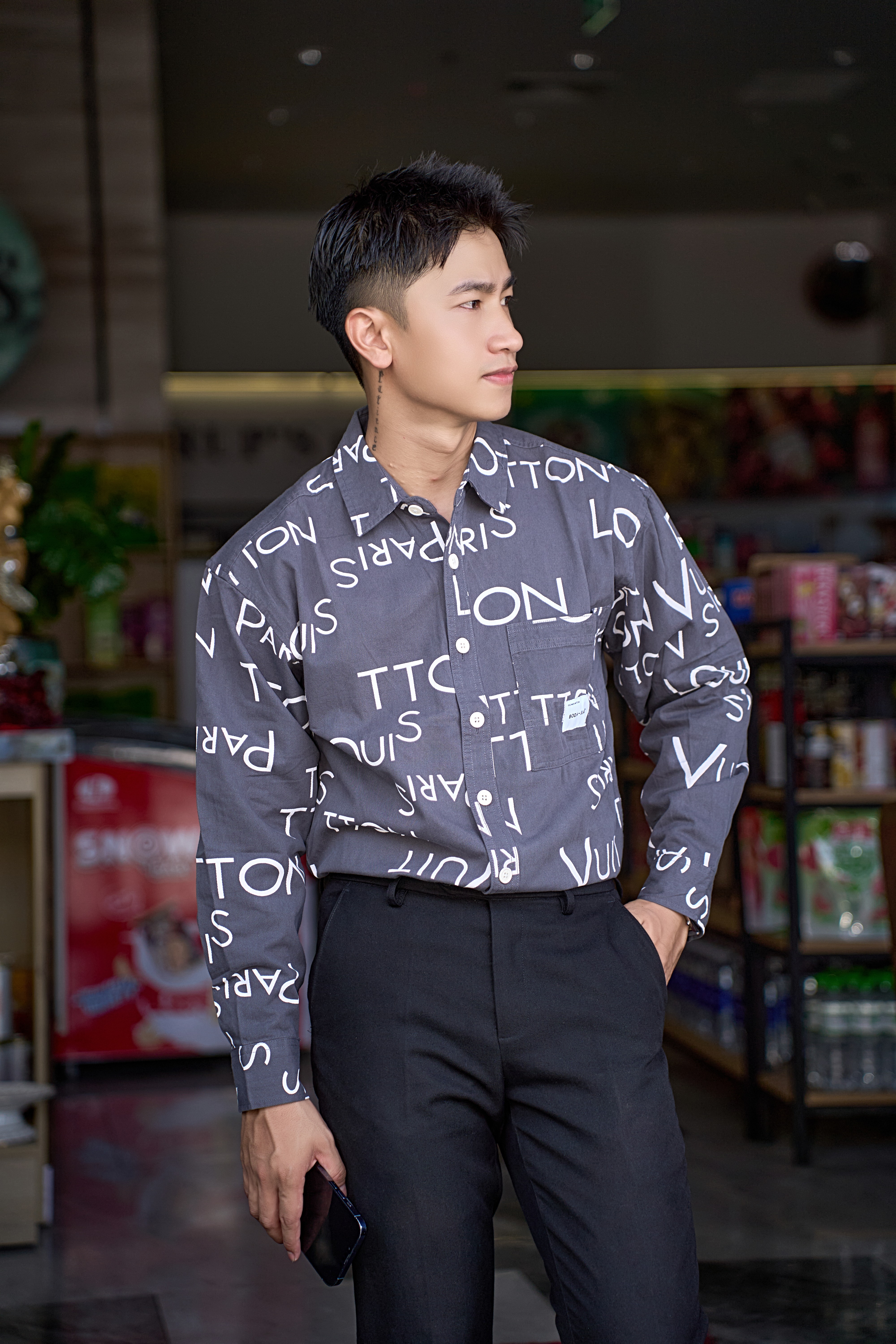 SA108 - Áo Sơ Mi Nam In Chữ Thời Trang, Chất Cotton Mềm Mại, Phong Cách Streetwear Đa Dạng Màu Kaki & Xám_thumbnail_0