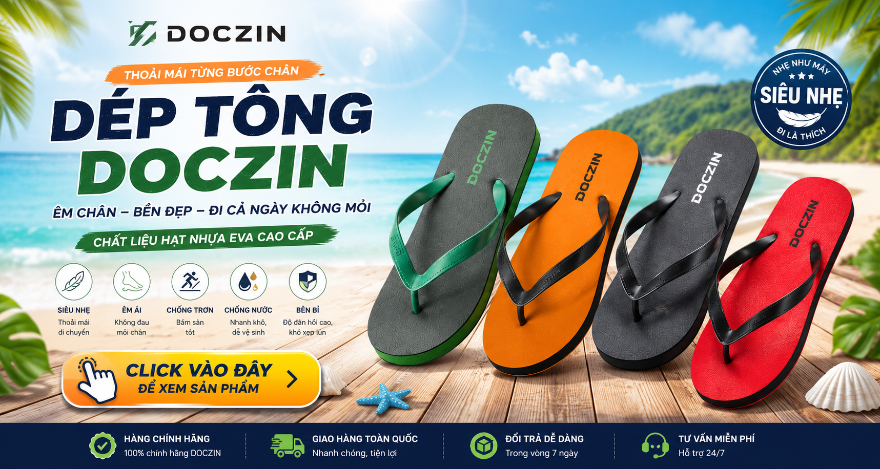Dép Tông DOCZIN Chính Hãng | Dép EVA Cao Cấp Êm Chân, Bền Đẹp