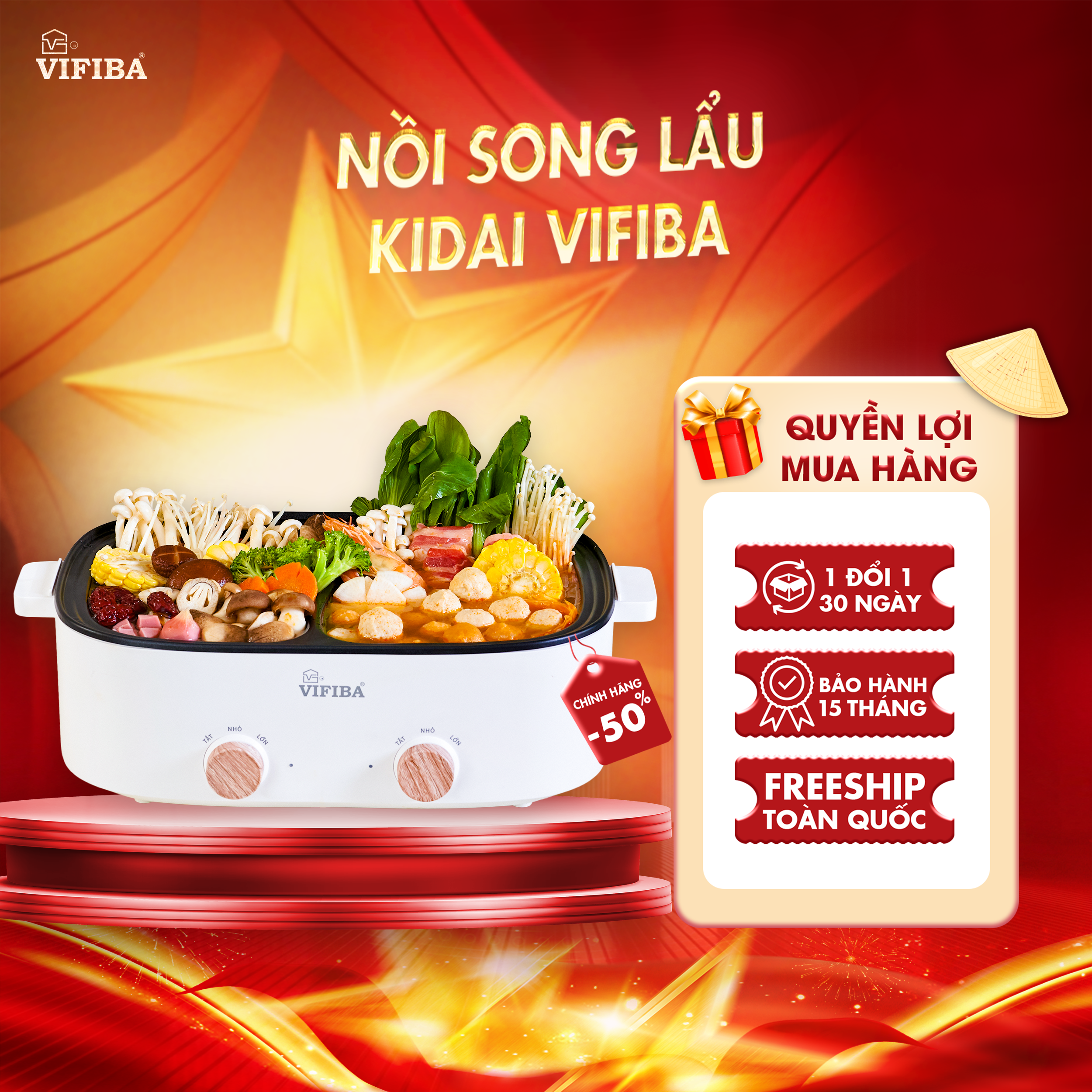 Nồi Lẩu 2 Ngăn Kidai Vifiba - Song Lẩu 