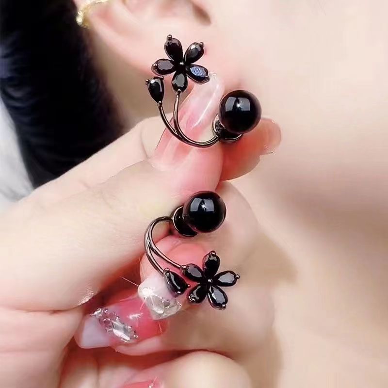 Thiết kế độc đáo, bông tai hình hoa màu đen, đa năng và thời trang, không gây dị ứng, mẫu mới năm 2024