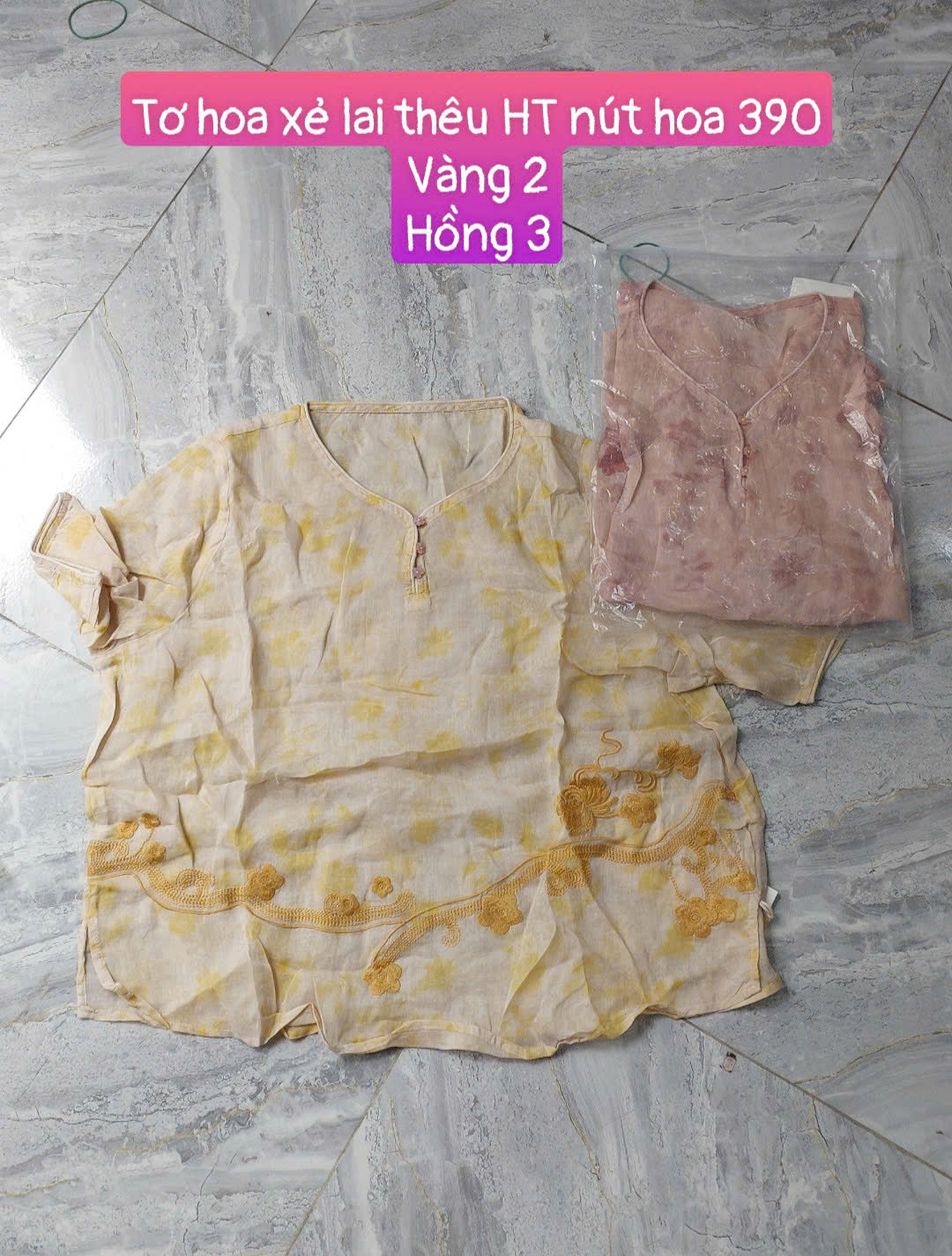 Áo tơ ramie hoa loang thêu