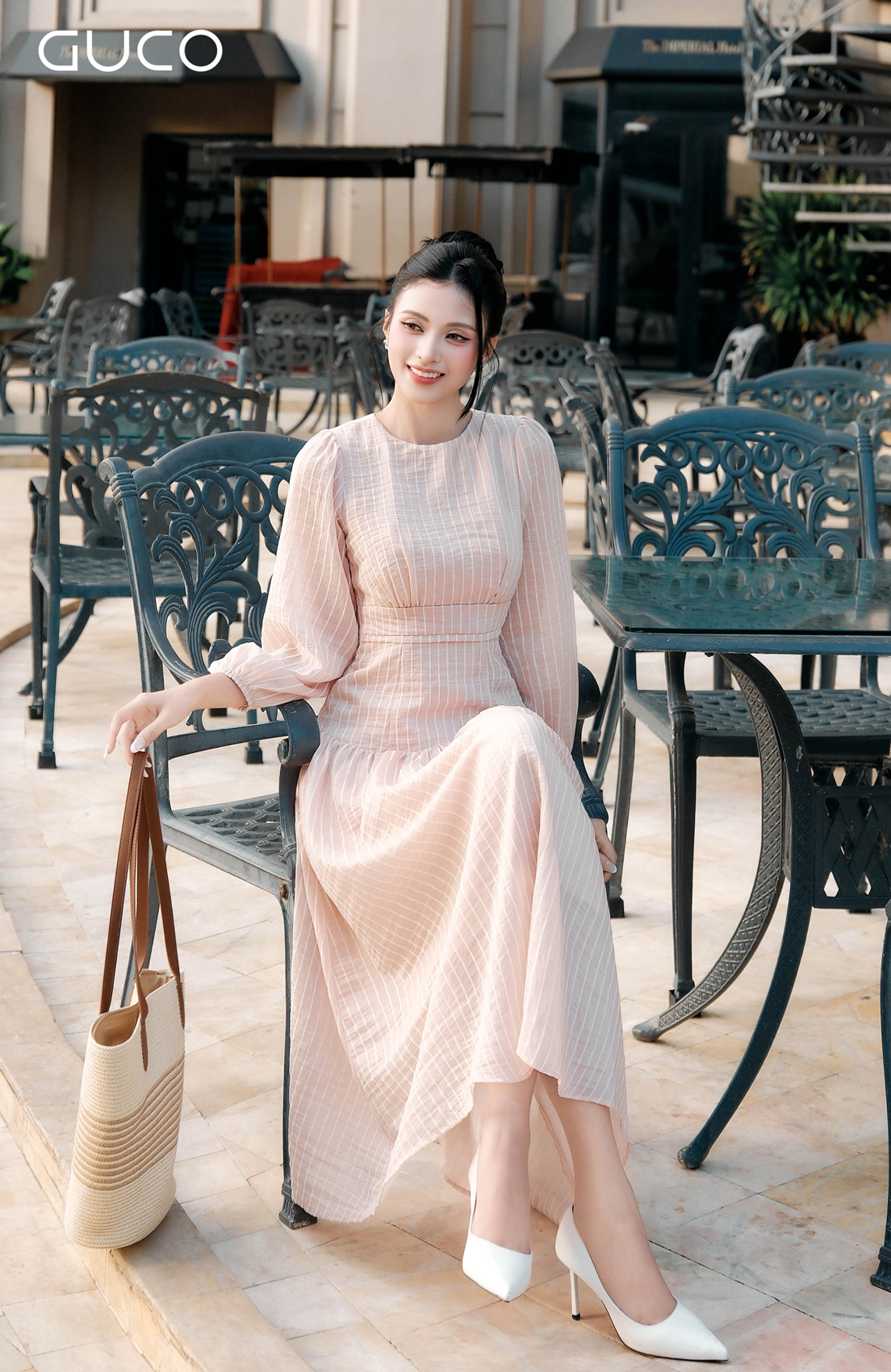 GUCO Đầm Midi Sọc Hồng Sương Mai_thumbnail_3