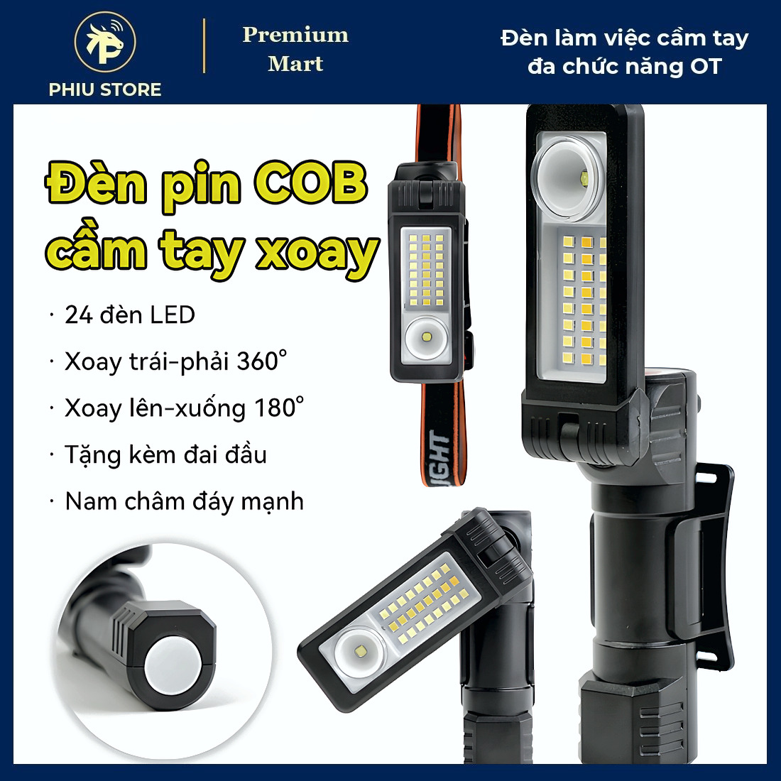 Đèn Làm Việc Cầm Tay XPE/COB 30W - Đèn Pin Sạc Chiếu 300m, Pin 6-9 Giờ_thumbnail_6