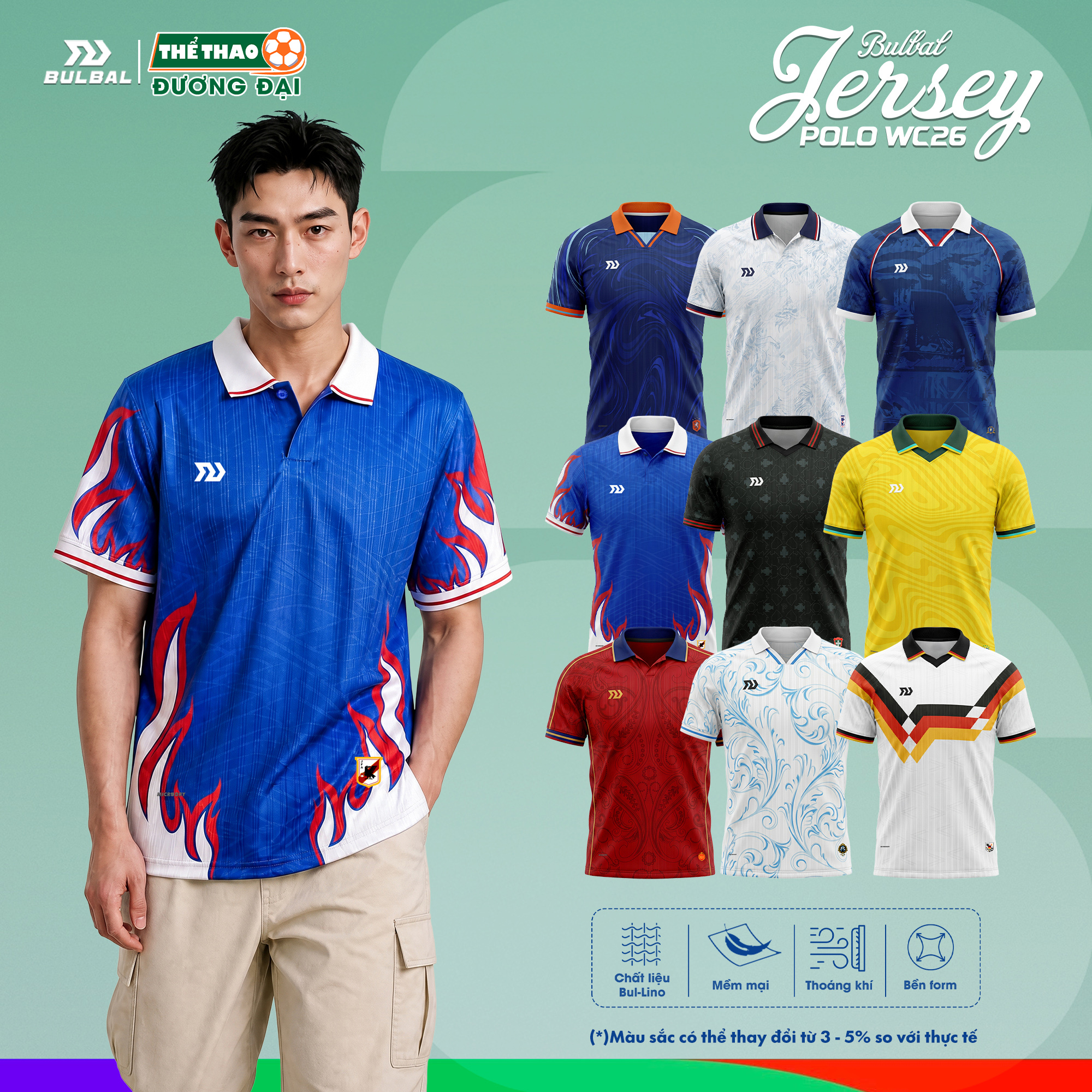 BST Áo Bóng Đá Bulbal Polo Jersey WC26 Vải Dệt Vân Thoáng Khí Thể Thao Đương Đại