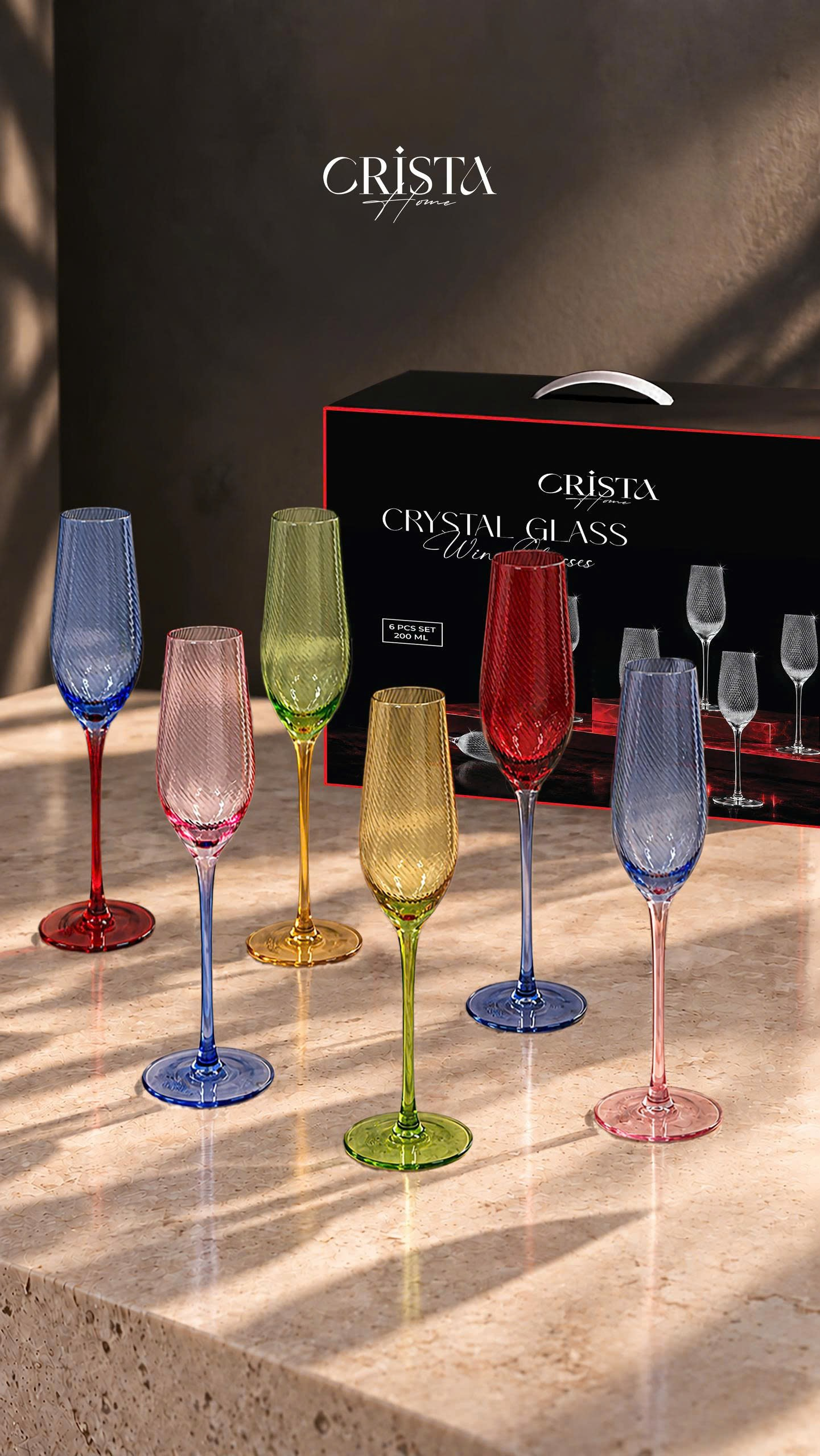 BỘ 6 LY RƯỢU PHA LÊ VÂN SÓNG NGHIÊNG 200ML CRISTA HOME