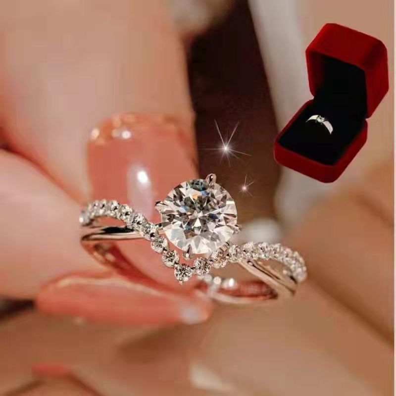 Nhẫn kim cương Moissanite, một cặp nhẫn cưới unisex, nhẫn đính hôn kim cương giả cao cấp lấp lánh tuyệt đỉnh