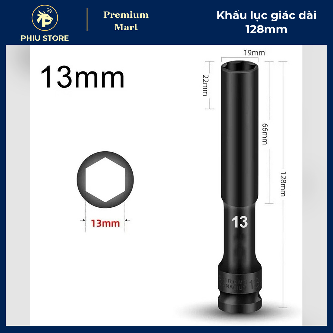Khẩu Lục Giác Dài 128mm Đầu Vuông 1/2 Inch Thép Cr-V Đen - Cỡ 8 Đến 19mm, Dùng Máy Vặn Bulong - PHIU STORE_thumbnail_11