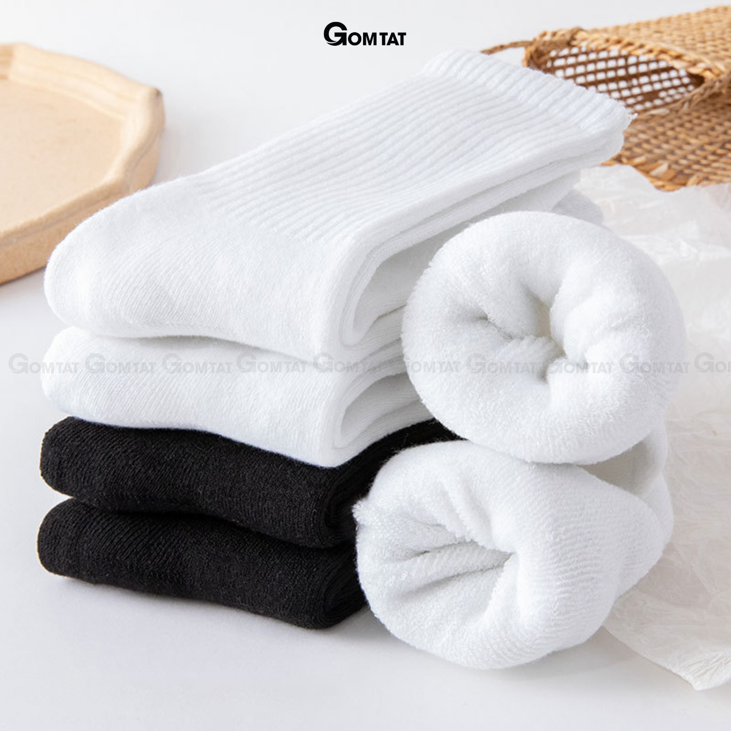 Combo tất cổ cao, cổ trung nam nữ GOMTAT, chất liệu cotton đệm xù êm chân - TATXU-TRON_thumbnail_11