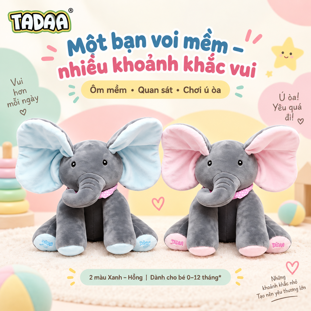 Đồ chơi Voi Ú Òa – Bạn Voi Vui Nhộn – Màu xanh/hồng_thumbnail_1