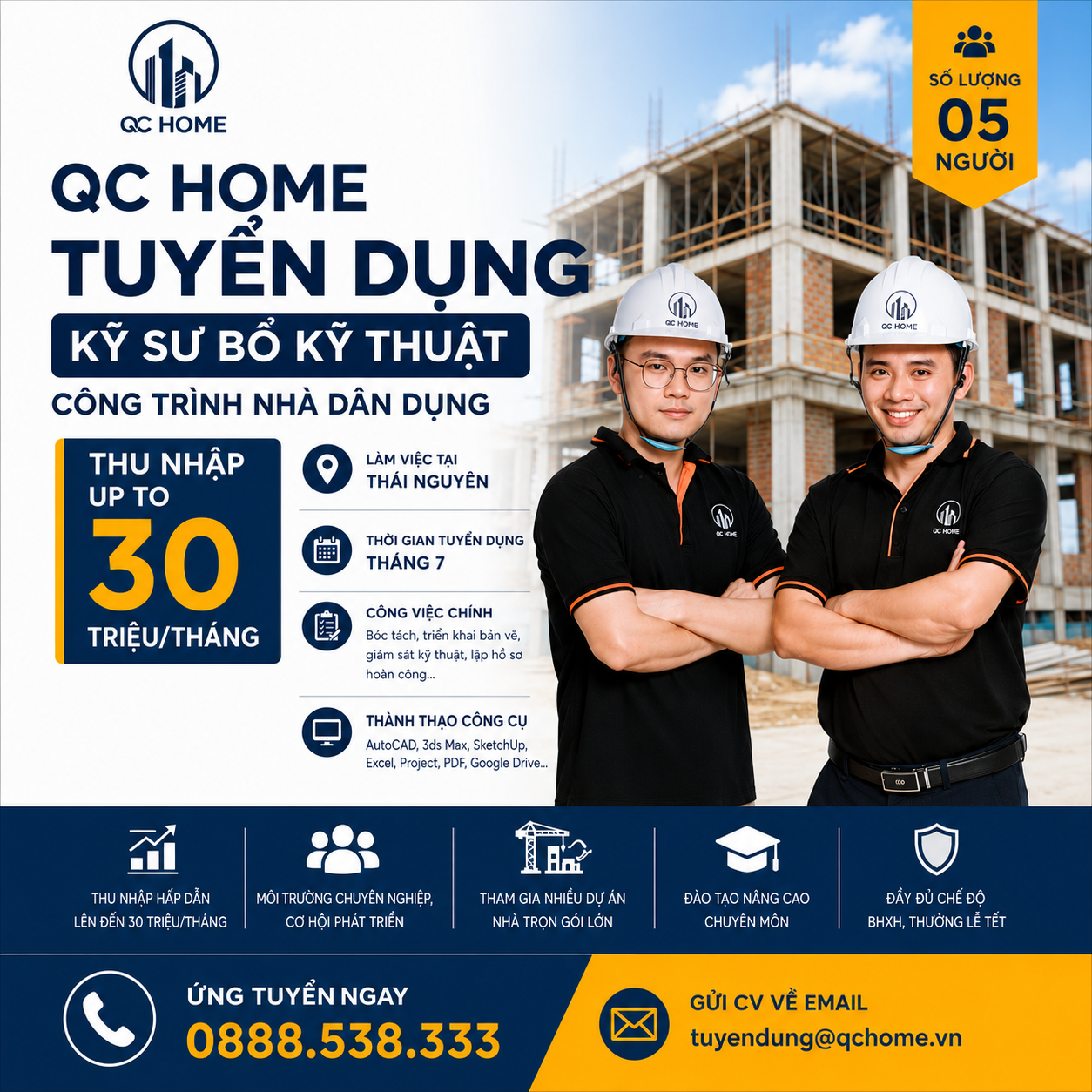 Tuyển Dụng Kỹ Sư Bổ Kỹ Thuật Công Trình Tại Thái Nguyên | Lương Up To 30 Triệu