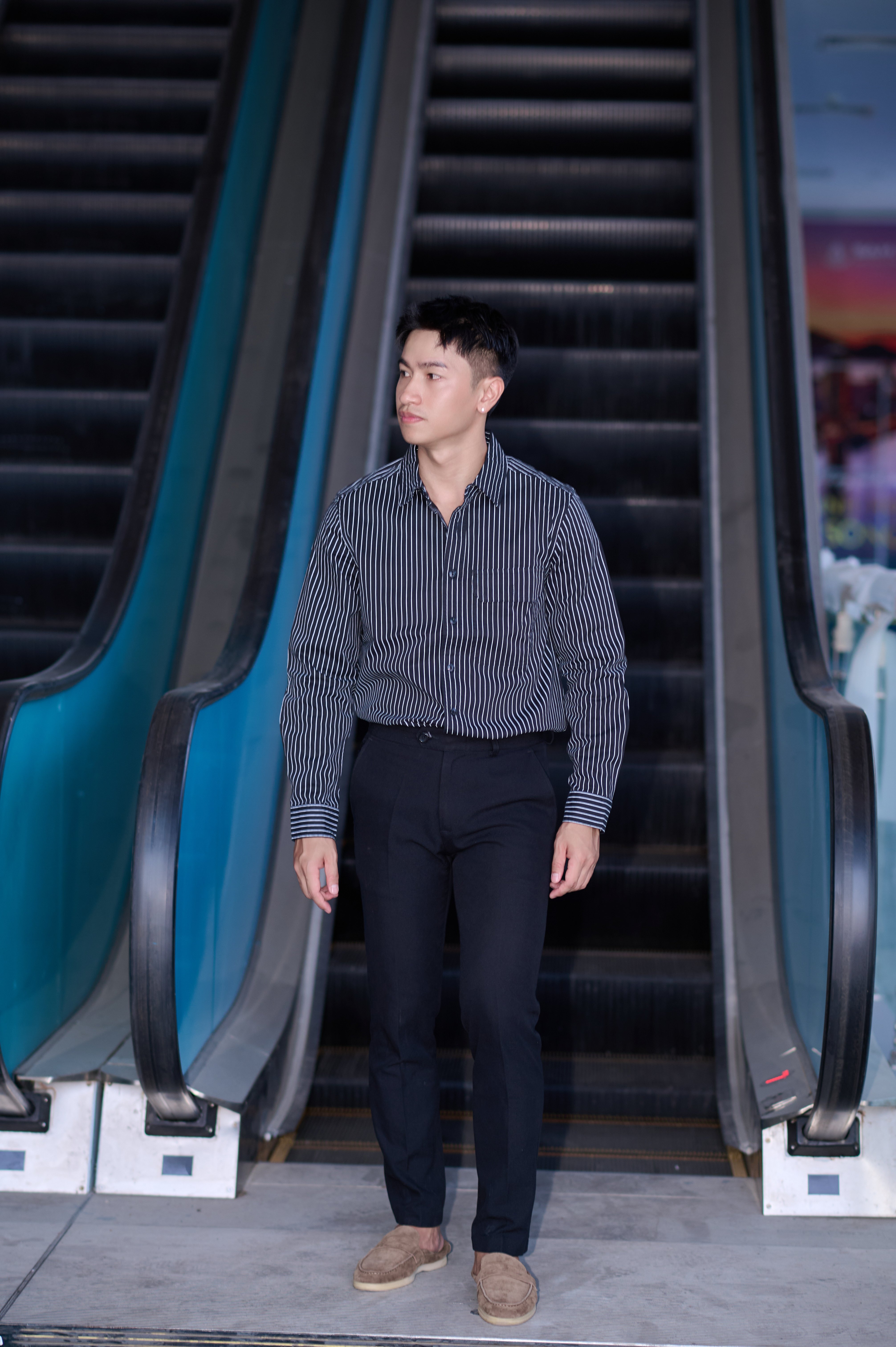 SA95 - Áo sơ mi nam dài tay sọc dọc phong cách Nhật Bản form rộng, chất cotton 100%, phối màu trắng đen_thumbnail_7