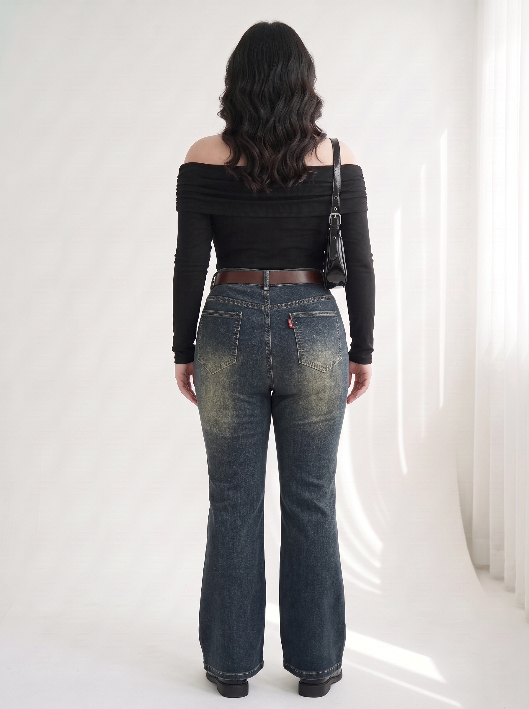 Quần Jean Ống Loe Bigsize Cạp Cao Gọn Bụng Tôn Chân - Xanh Denim Wash - Vừa 55-90kg - V-QJ341_thumbnail_3