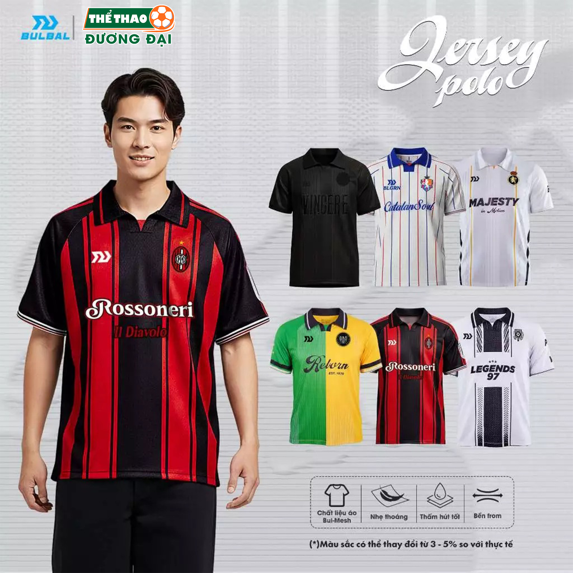 Áo Bóng Đá Bulbal Jersey Polo Vải Lưới Bul-Mesh Thoáng Mát Bền Form Thể Thao Đương Đại
