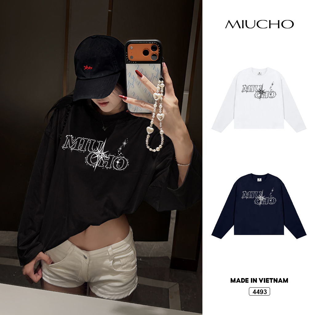 Áo thun tay dài boxy Miucho cổ tròn đường phố 4493