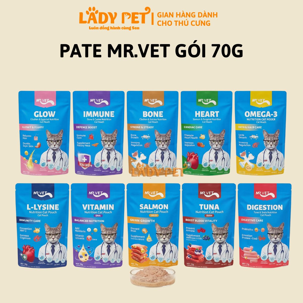 Pate MR VET cho mèo gói 70G