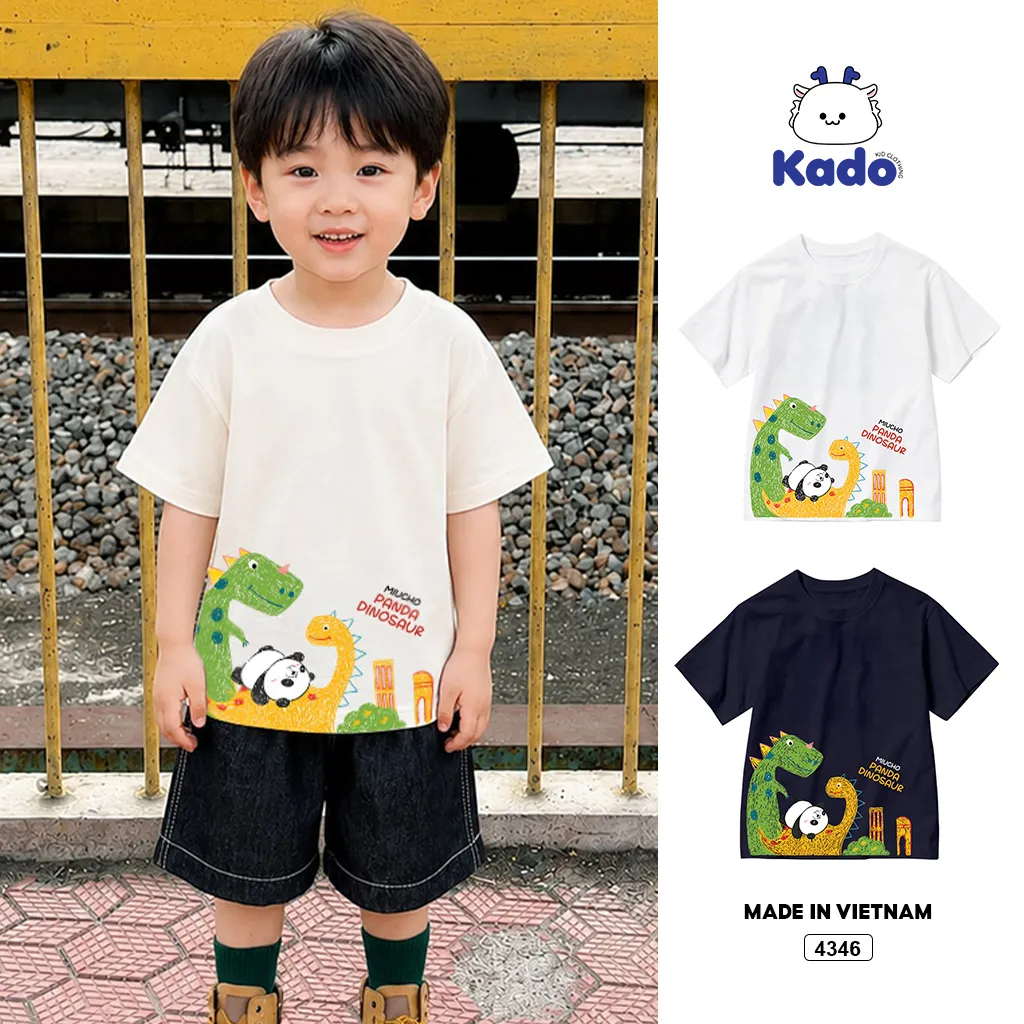 Áo thun bé trai form rộng Panda Dinosaur Kado 4346