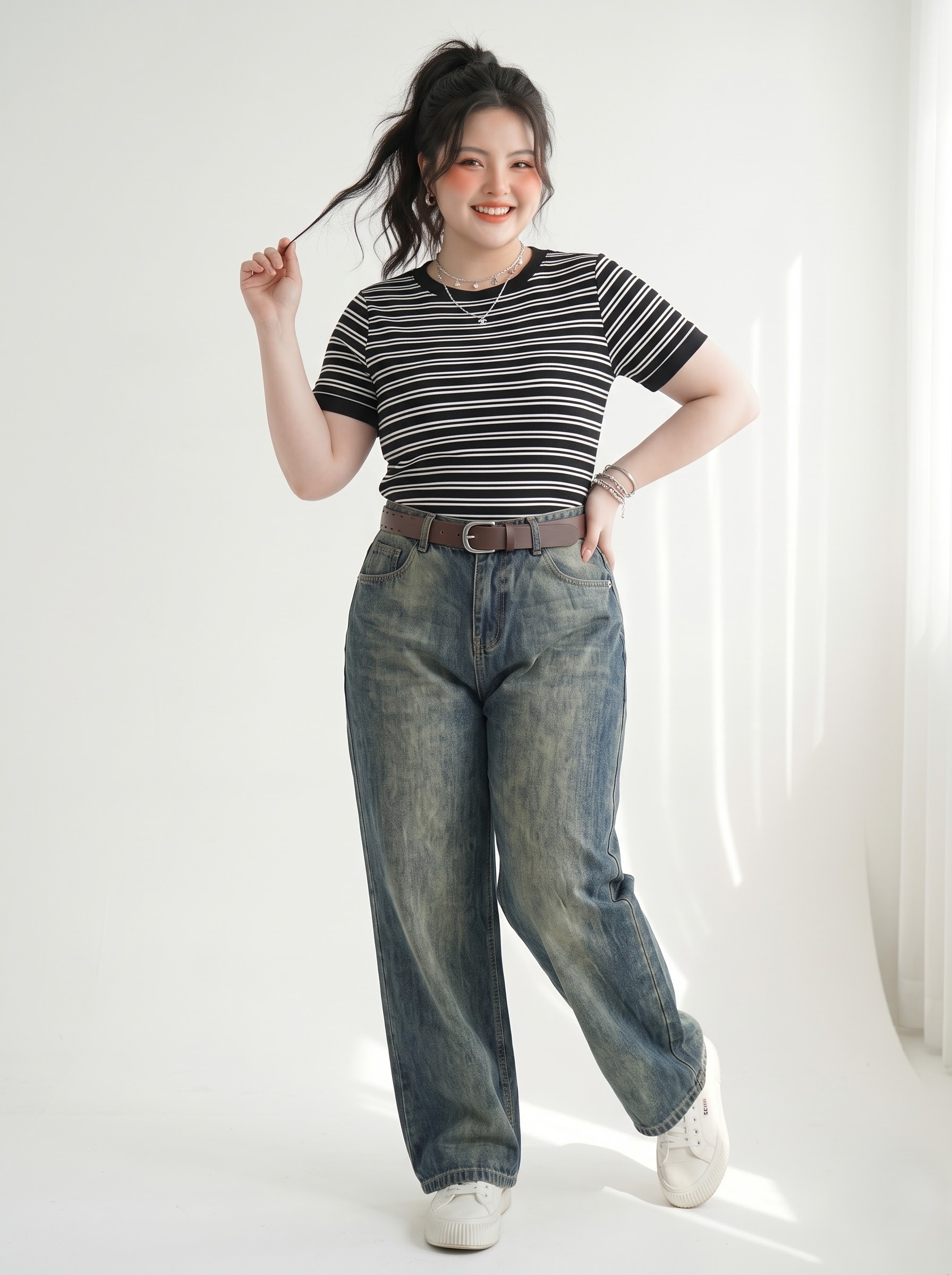 Quần Jean Suông Túi Hộp Thêu Bigsize Nữ Không Co Giãn Dài 103–105cm Vừa 58–90kg - T-QJ642