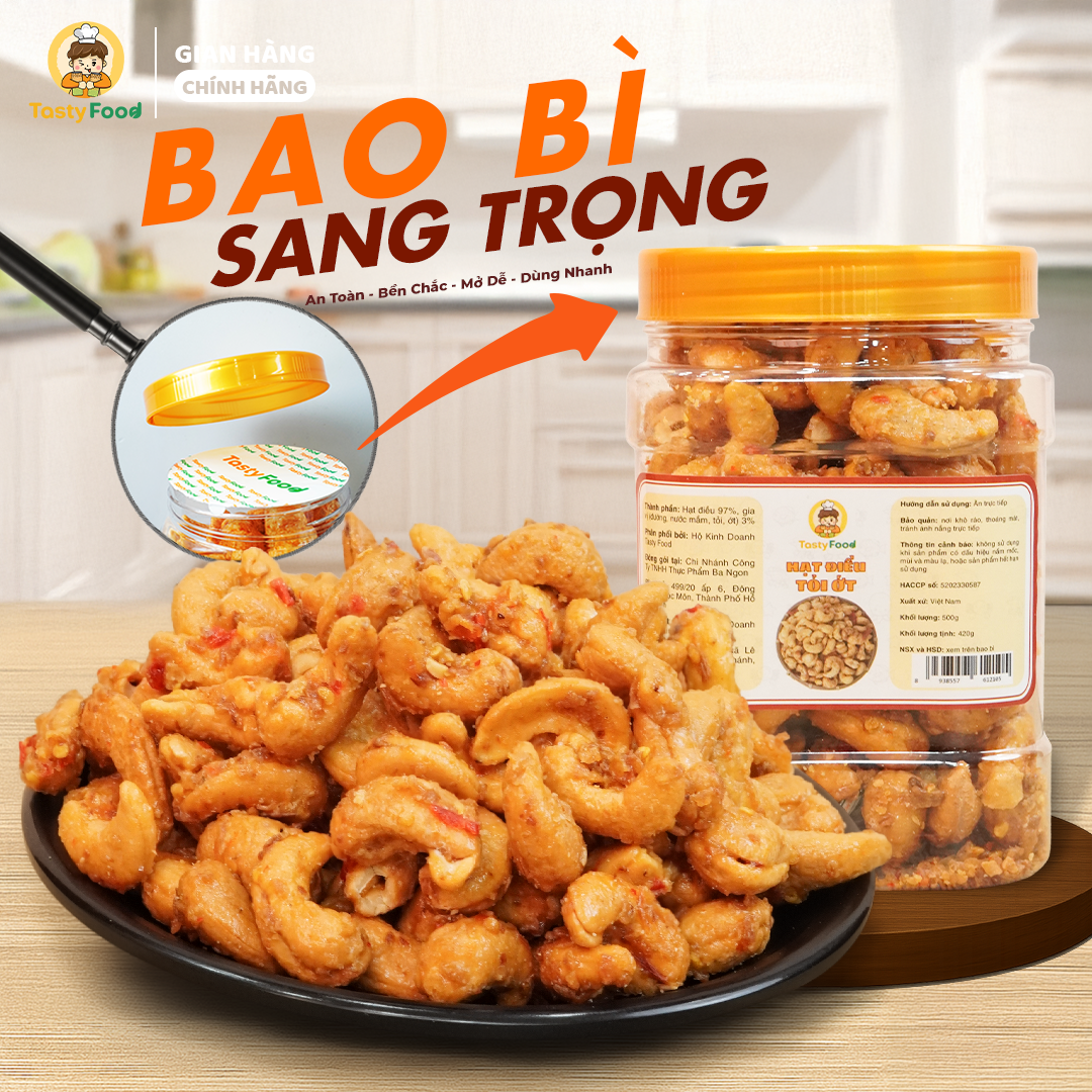 Hạt điều a cồ rang tỏi ớt Tasty Food - Hũ vuông nhỏ 500g_thumbnail_2