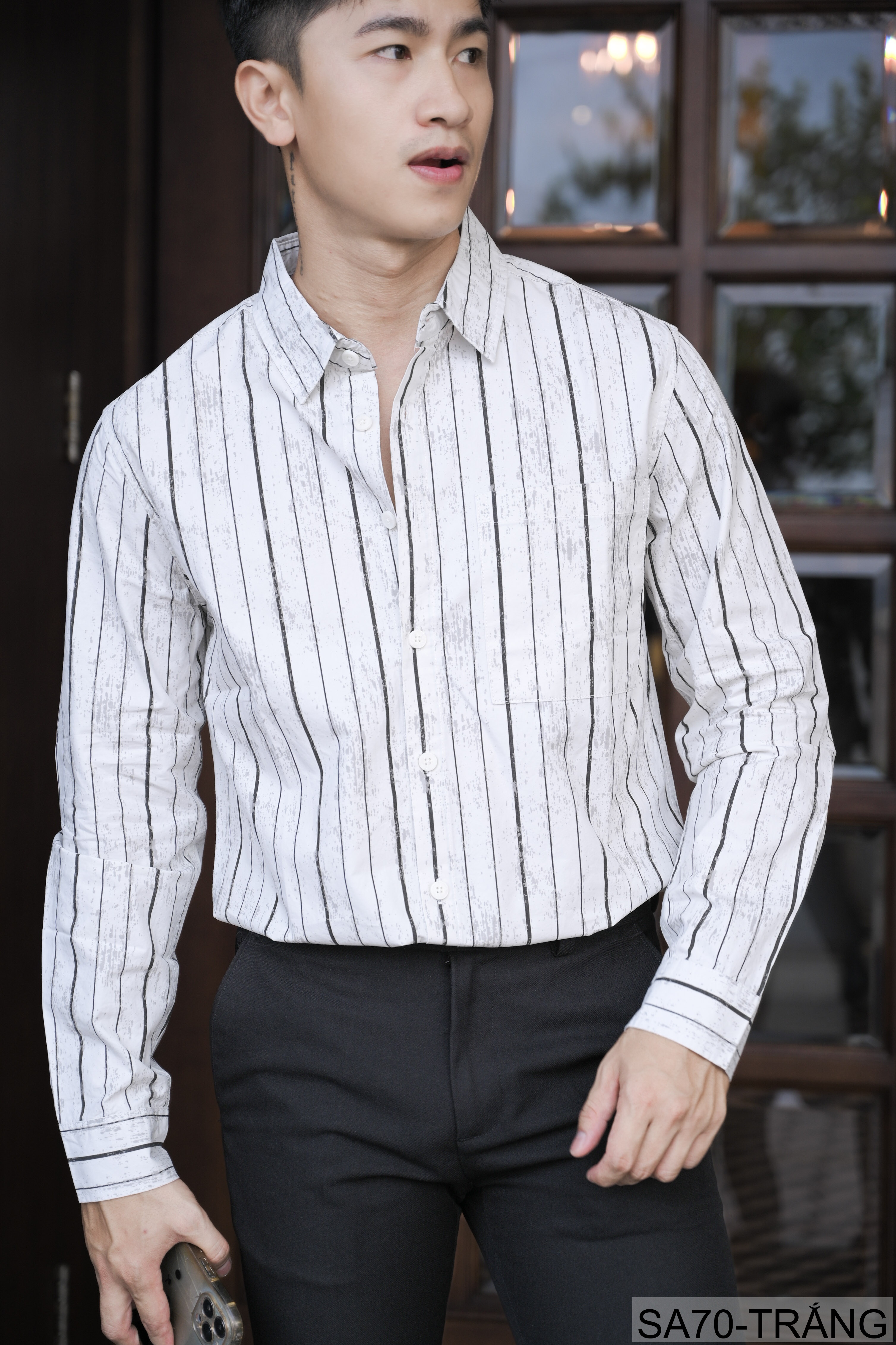 SA70 - Áo sơ mi nam kẻ sọc phong cách Nhật Bản, chất cotton mềm, dáng rộng thoải mái