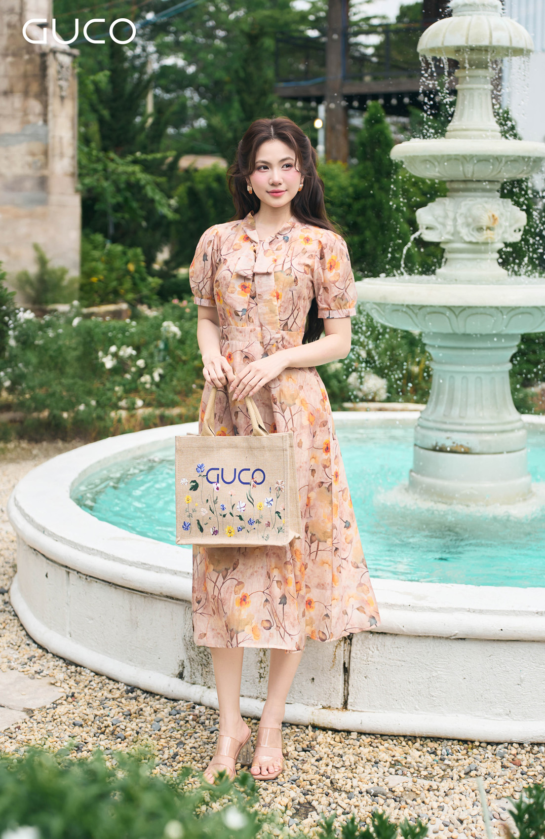 ĐẦM MIDI HOA  CỔ NƠ - HOA CAM