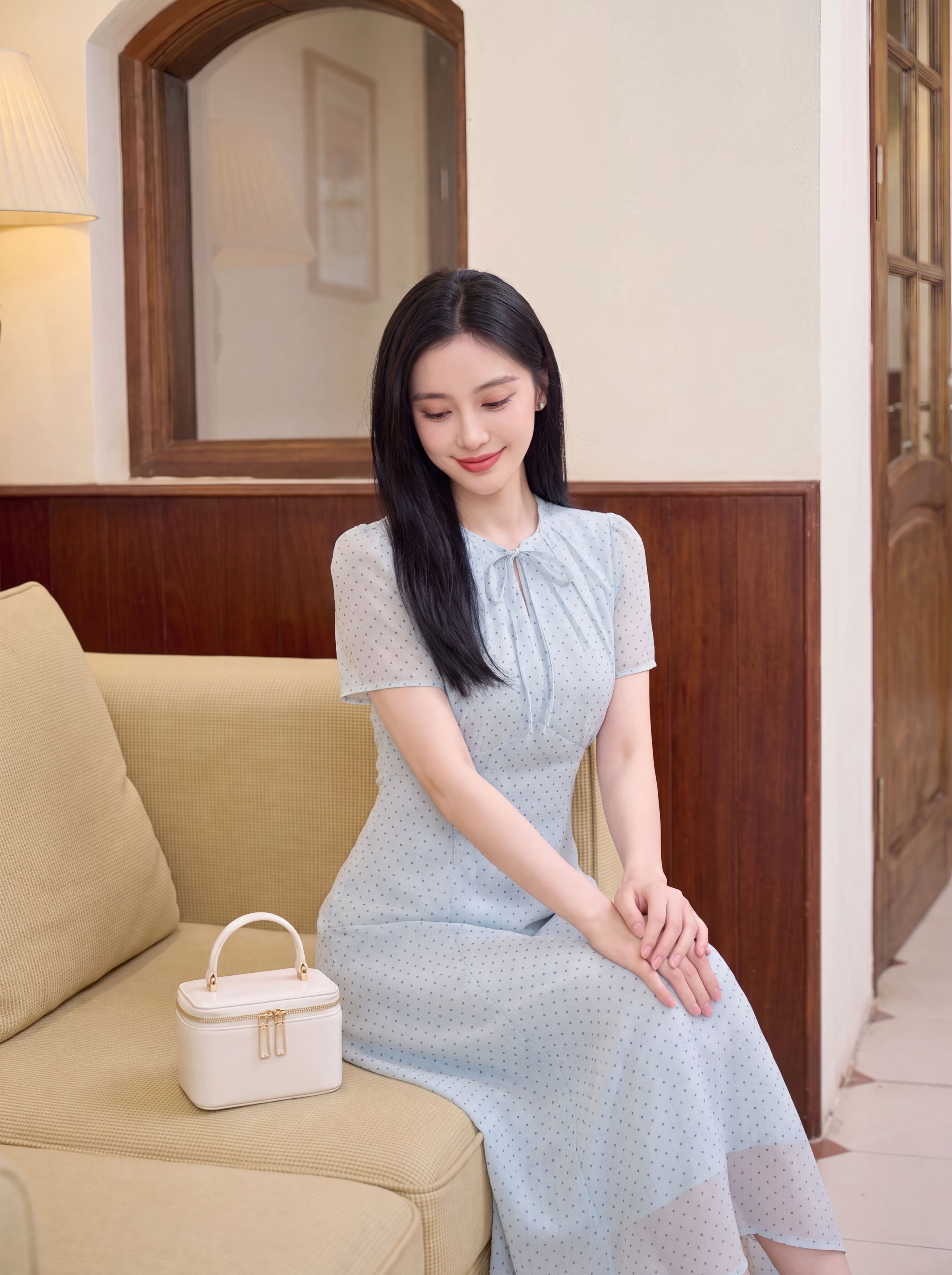 Váy cộc tay cổ thắt nơ 607010_thumbnail_5