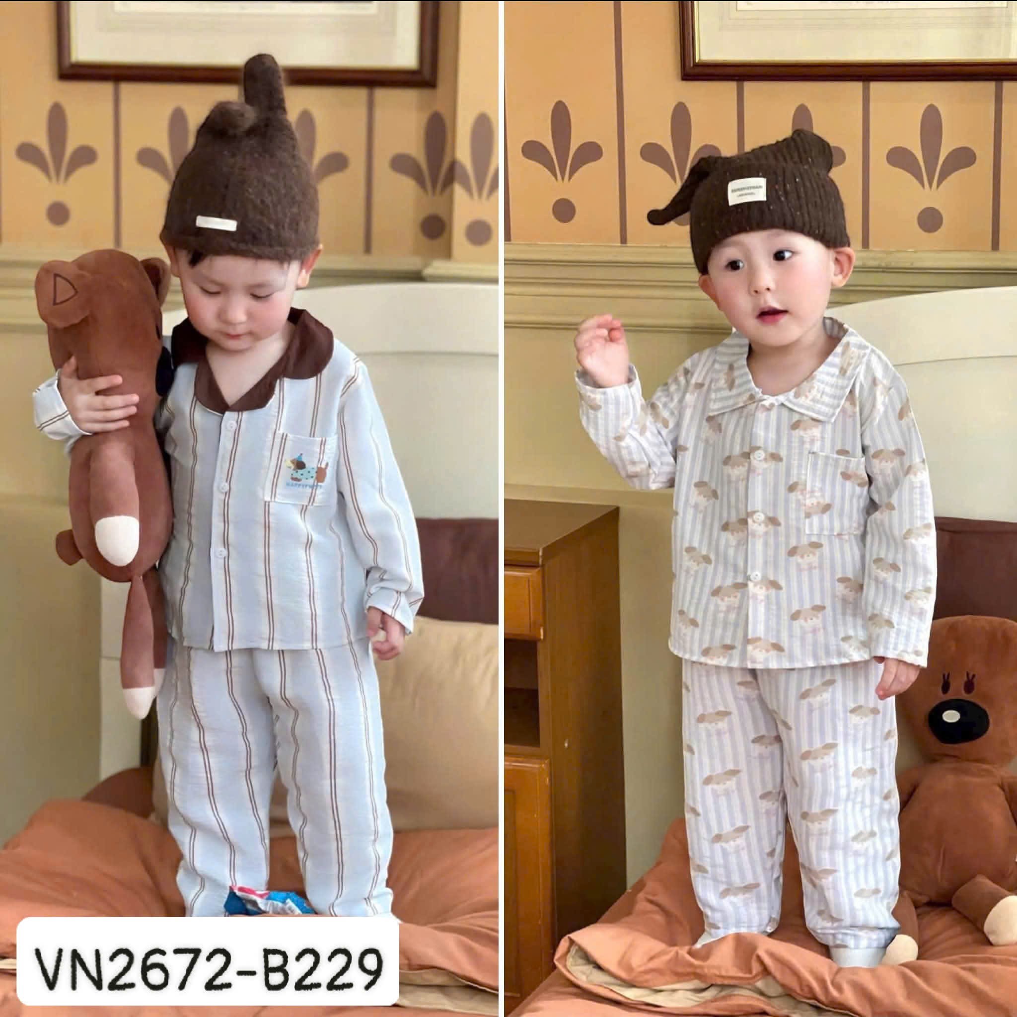 Set 2 bộ pyjama đũi kẻ cún