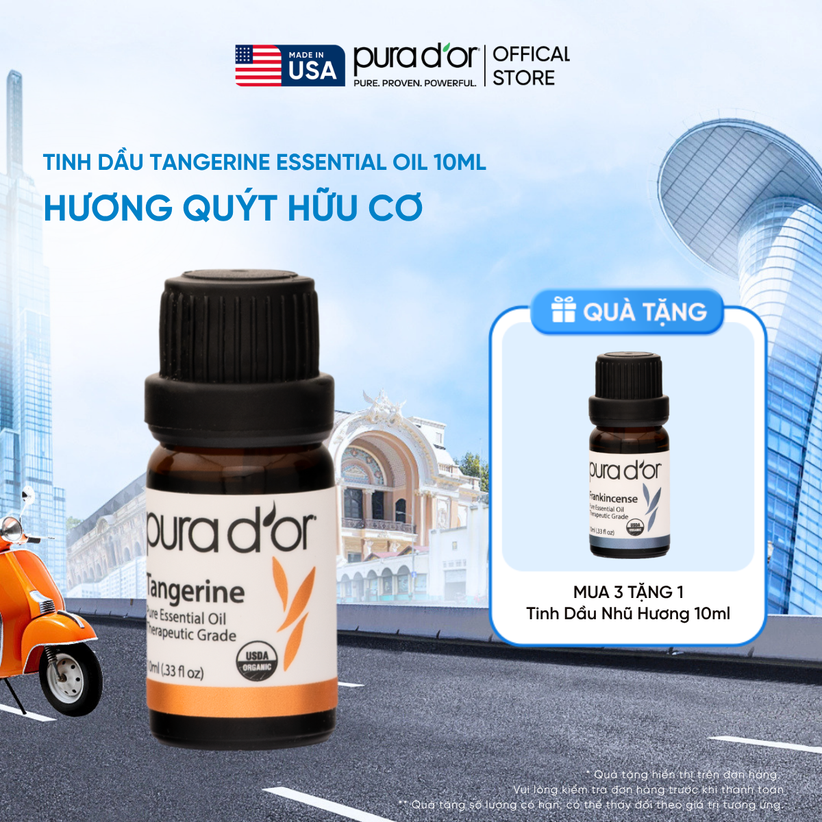 Tinh Dầu Quýt Hữu Cơ Pura D'or Therapeutic Grade Tangerine Essential Oil 10ml