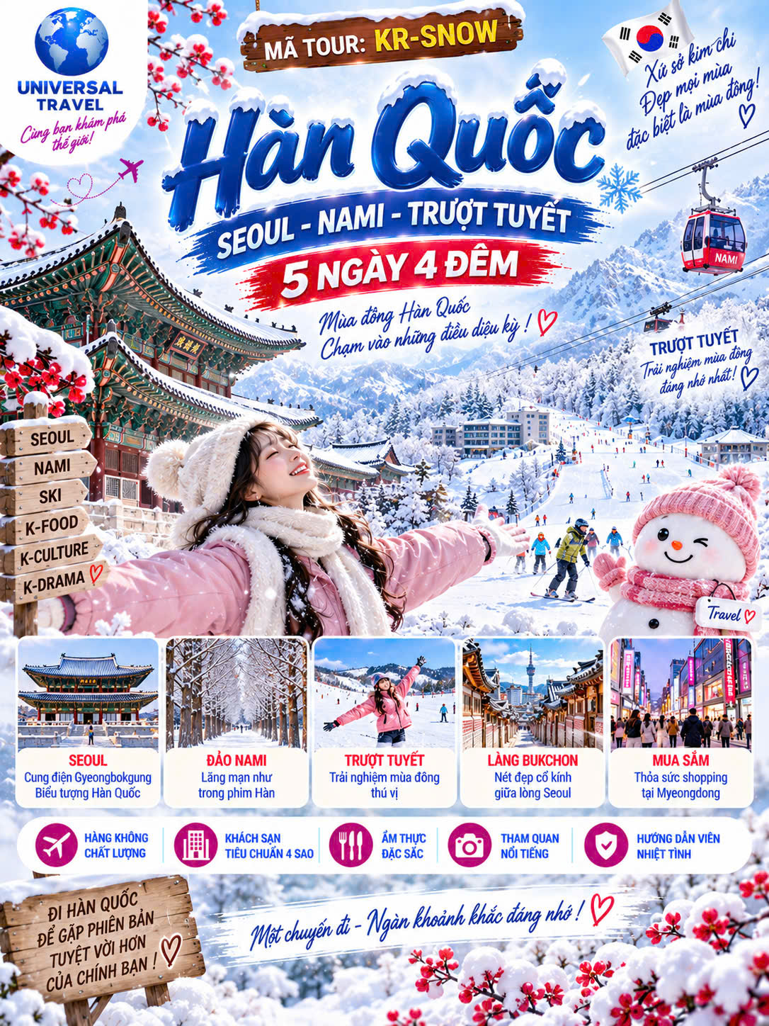 HÀN QUỐC: SEOUL - NAMI - TRƯỢT TUYẾT 5N4Đ