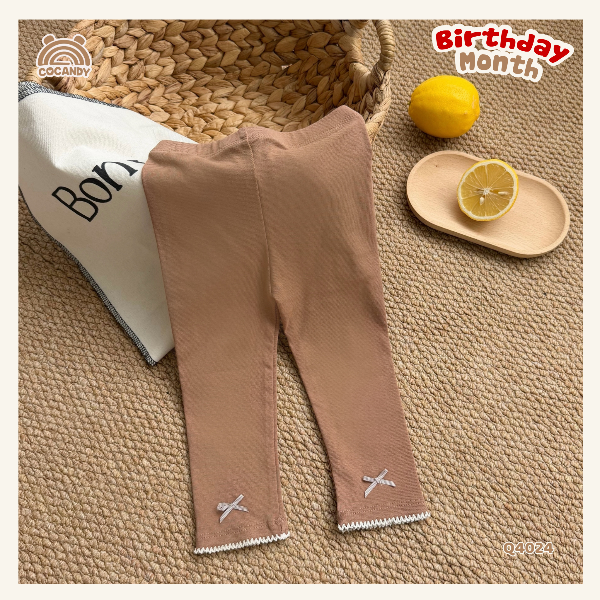 Quần dài legging NÂU chỉ sóng nơ