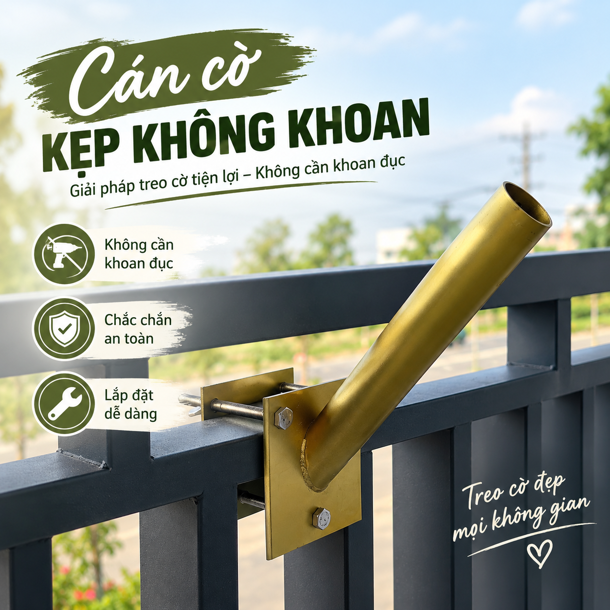 Cán cờ kẹp thông minh không khoan vít - Tiêu chuẩn