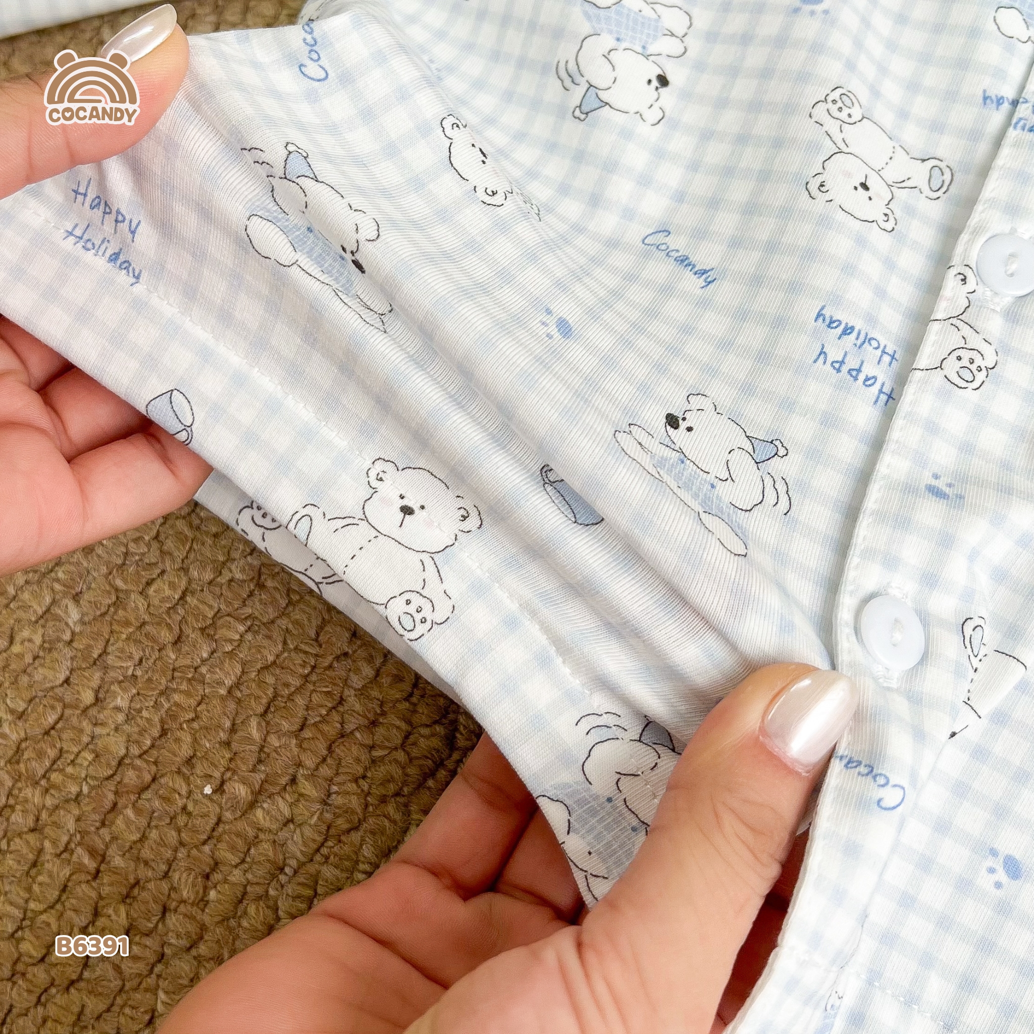 Bộ dài pijama XANH caro hình gấu_thumbnail_6
