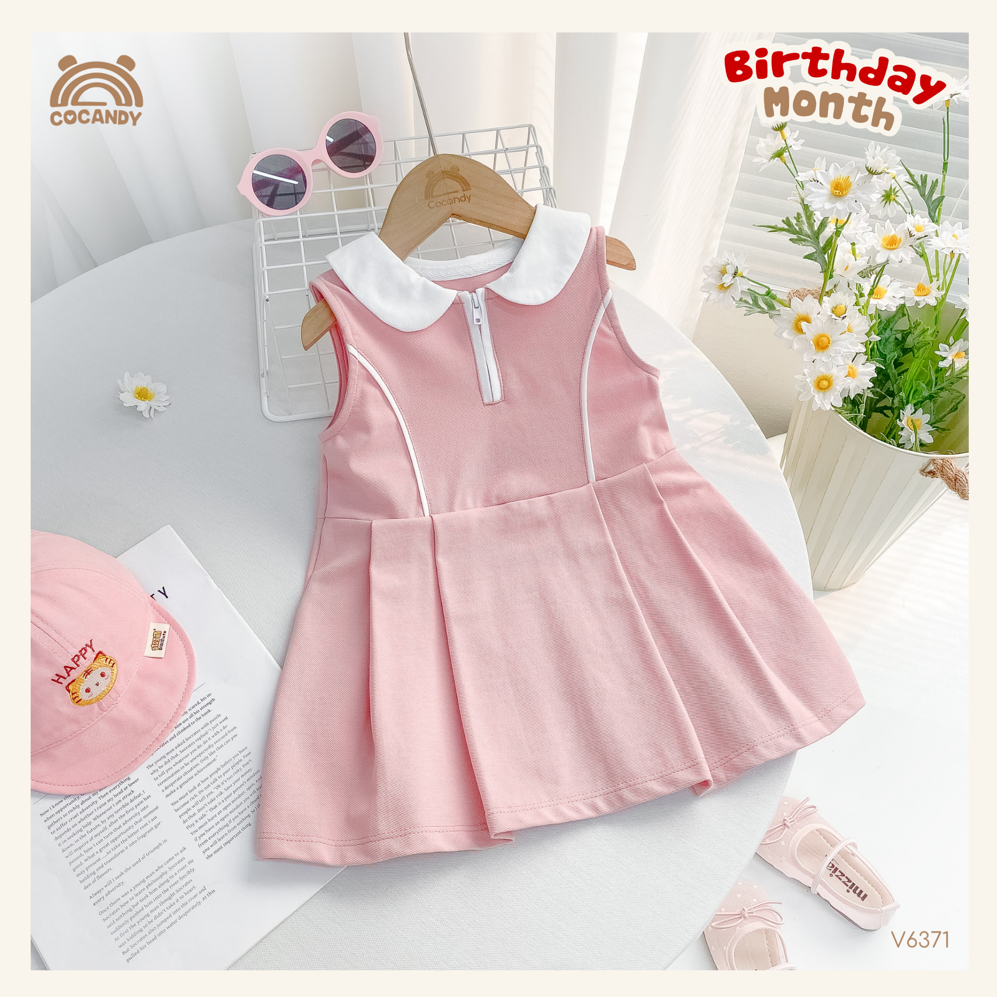 Váy sát nách polo HỒNG cổ trắng nẹp cong