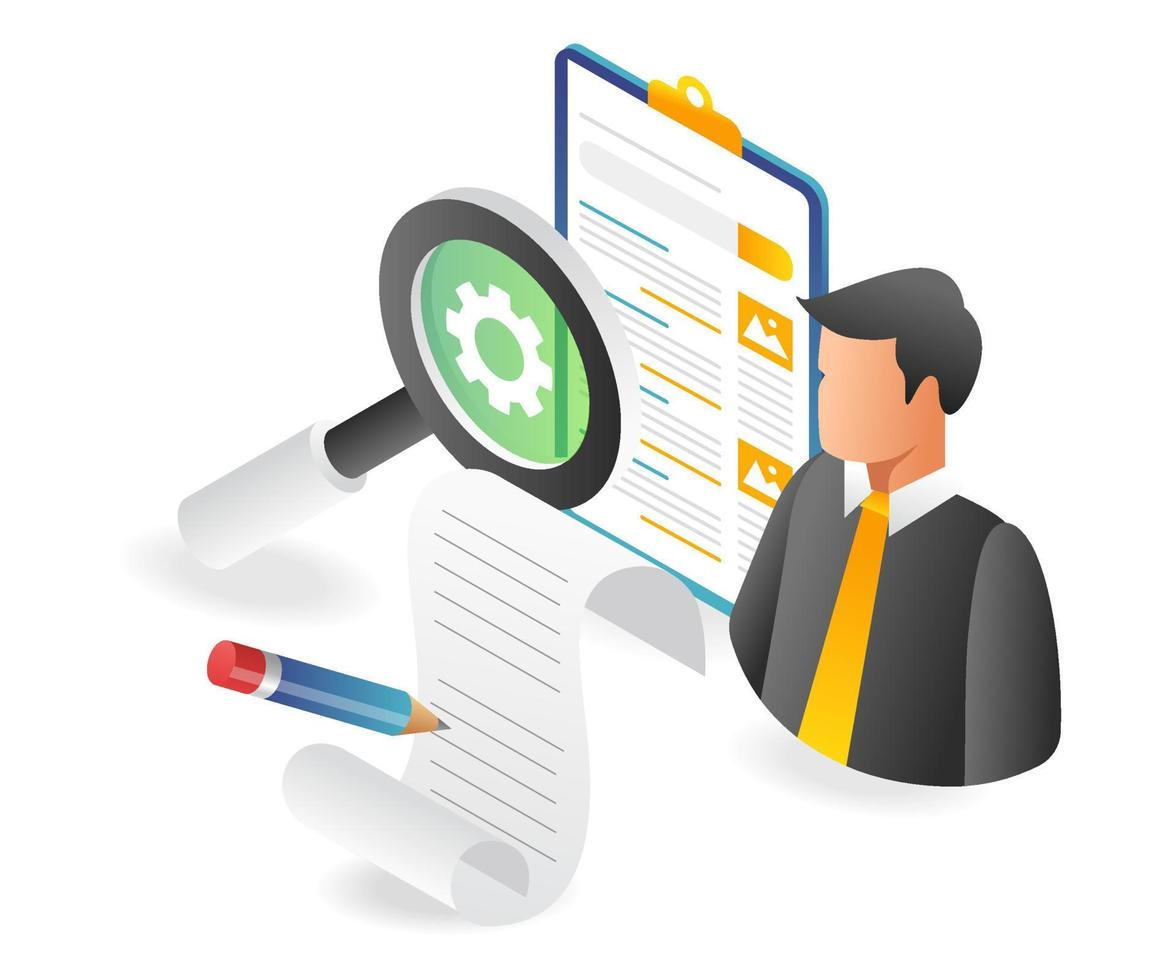 flat-isometric-illustration-of-taking-notes-and-looking-for-information-free-vector