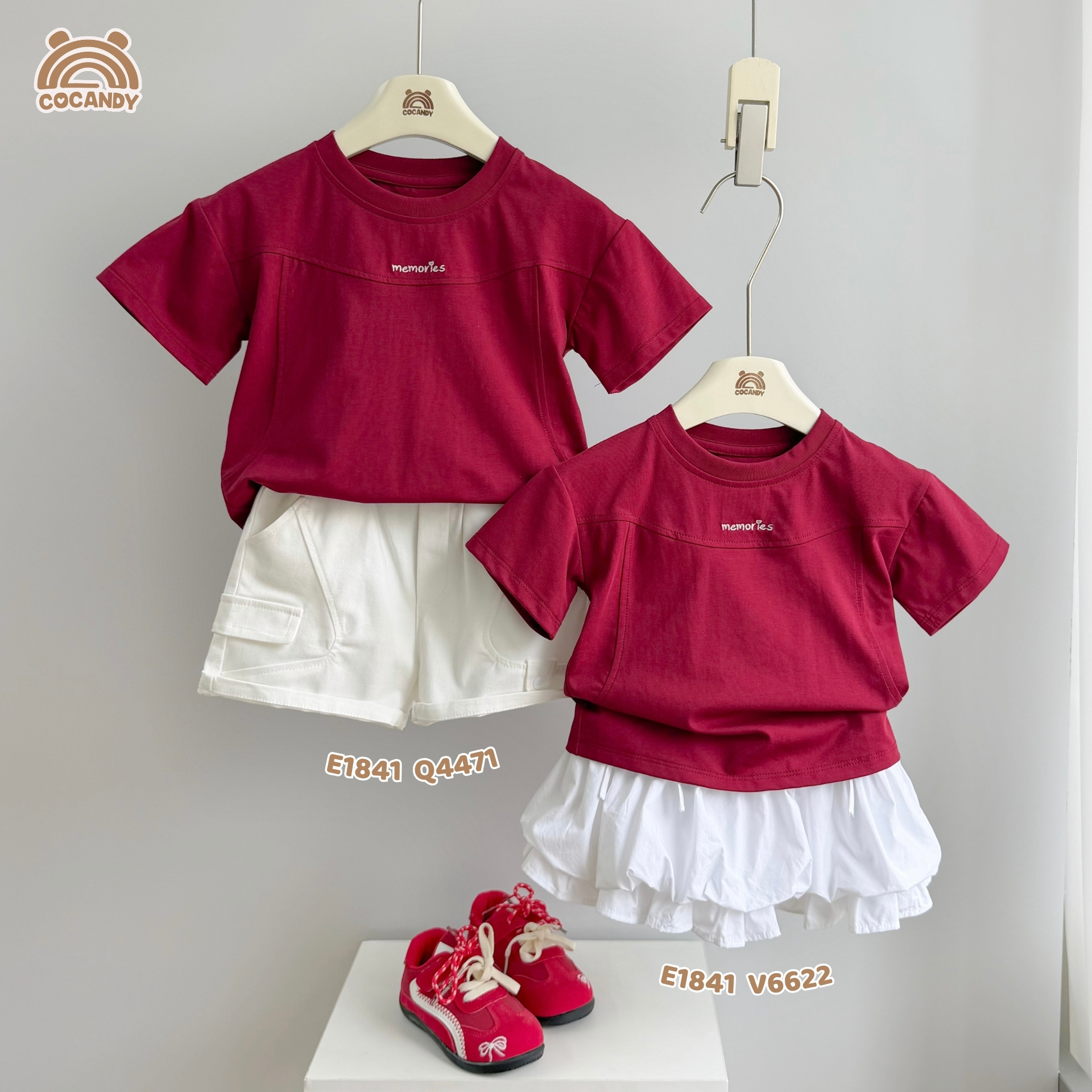 Áo cộc cotton ĐỎ thêu logo COCANDY