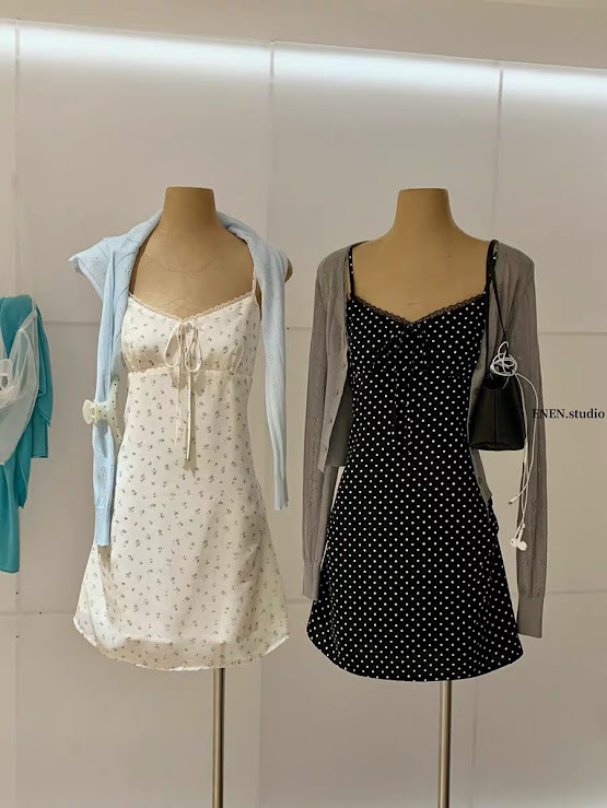 Lucas - Set váy hoa 2 dây dáng ngắn + áo khoác cardigan khác màu ENEN
