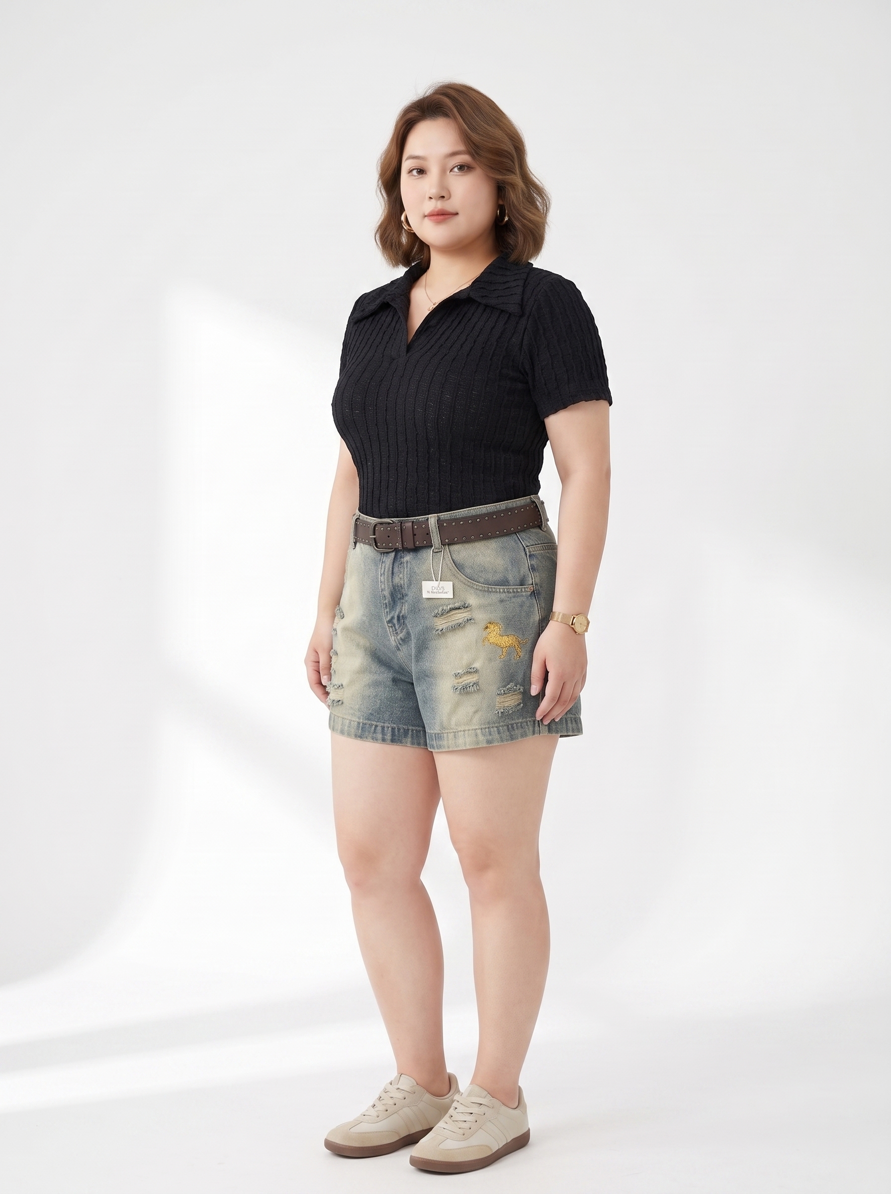 Quần Short Jean Lưng Thun Thêu Ngựa Bigsize Gọn Đùi Dễ Phối - Xanh Nhạt, Đen Wash - Vừa 55-90kg - T-QSJ1329_thumbnail_4