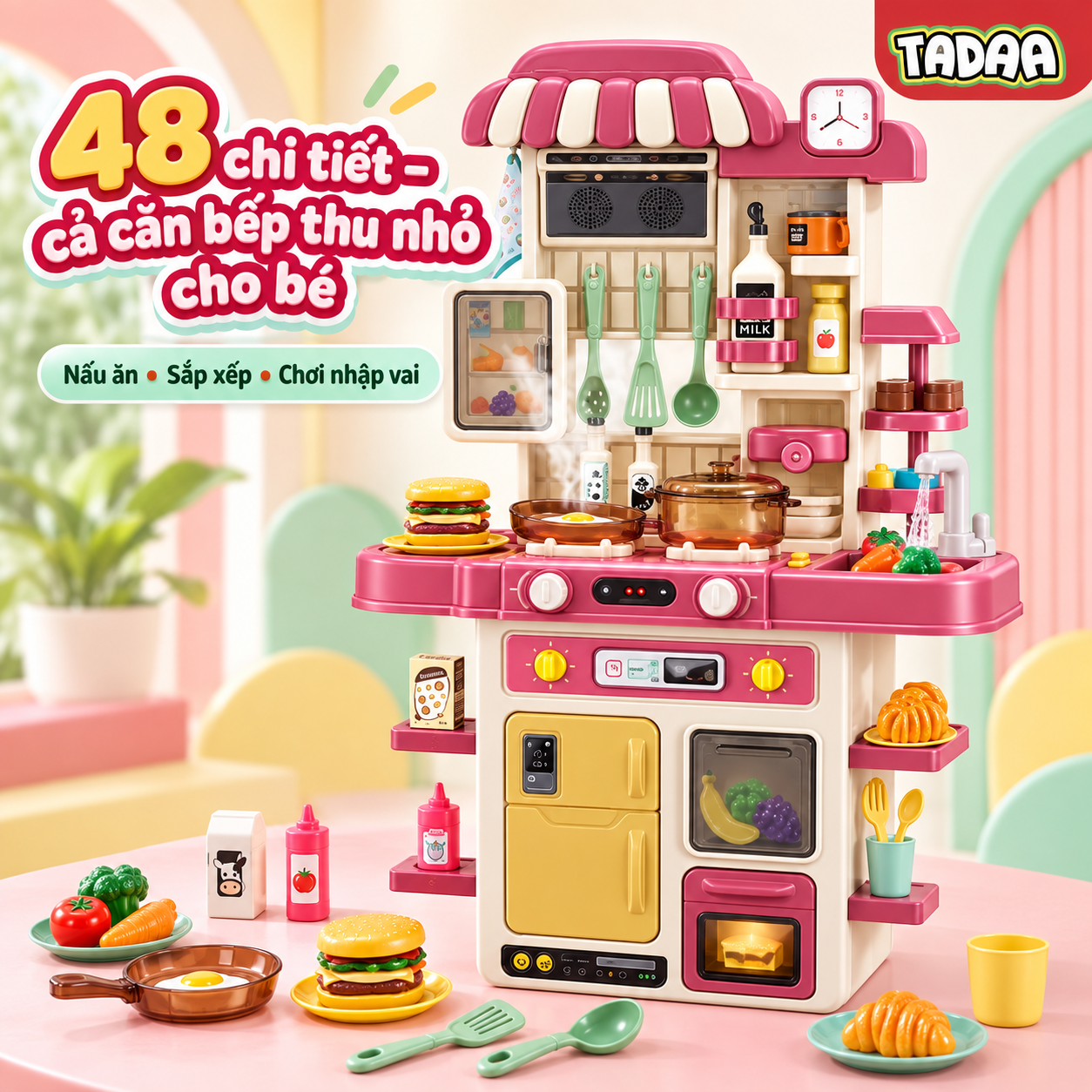 Bộ bếp nấu ăn nhập vai – Căn Bếp Của Bé – G792A Màu hồng_thumbnail_4