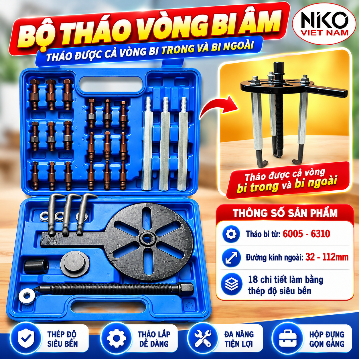Bộ Cảo Vòng Bi Âm 18 Chi Tiết Thép CR-V 6005–6310_thumbnail_0