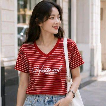 Áo Thun sọc ngang cổ tim Free Size 45-75kg Co Giãn 4 Chiều Tôn Dáng Mềm Mịn Thoáng Mát Dễ Phối Phong Cách_thumbnail_8