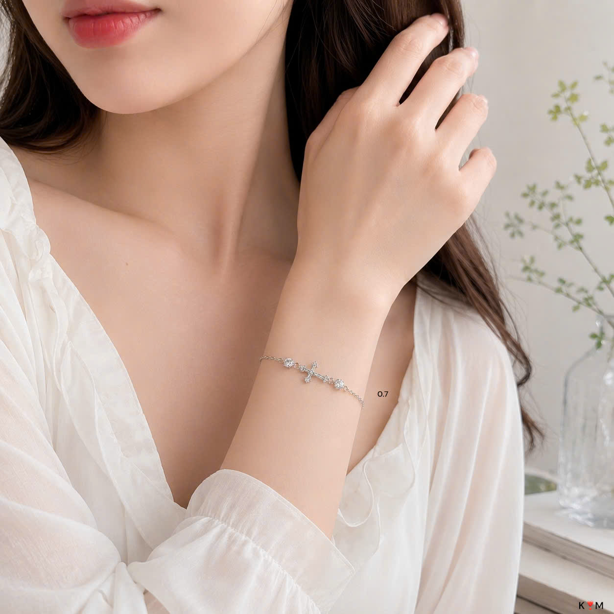 Lắc Tay Nữ Bạc Thánh Giá Tinh Tế - Vòng Tay Công Giáo Freesize LB16